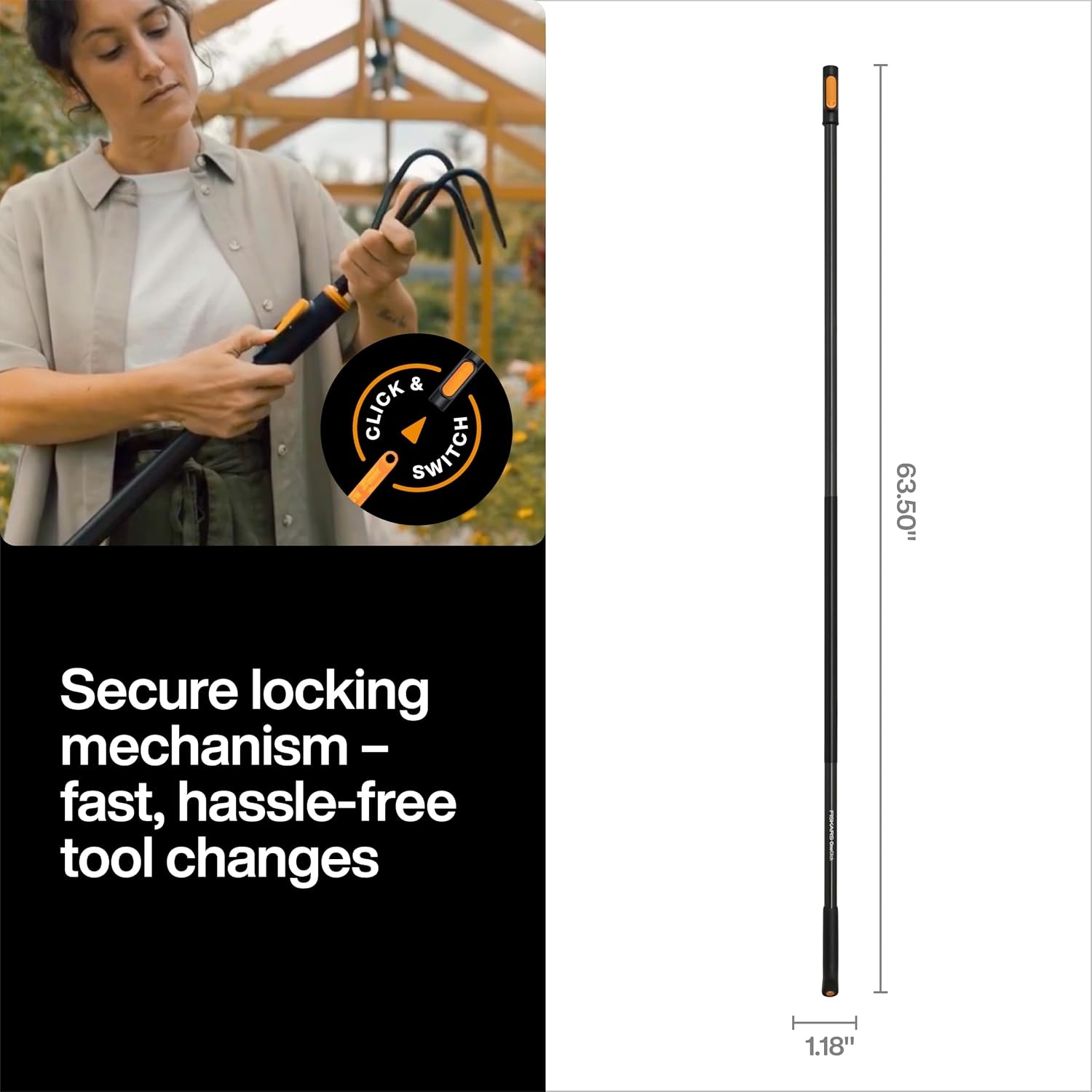Fiskars OneClick Space-Saving Universal Rake Head for Garden Tool System(Handle)