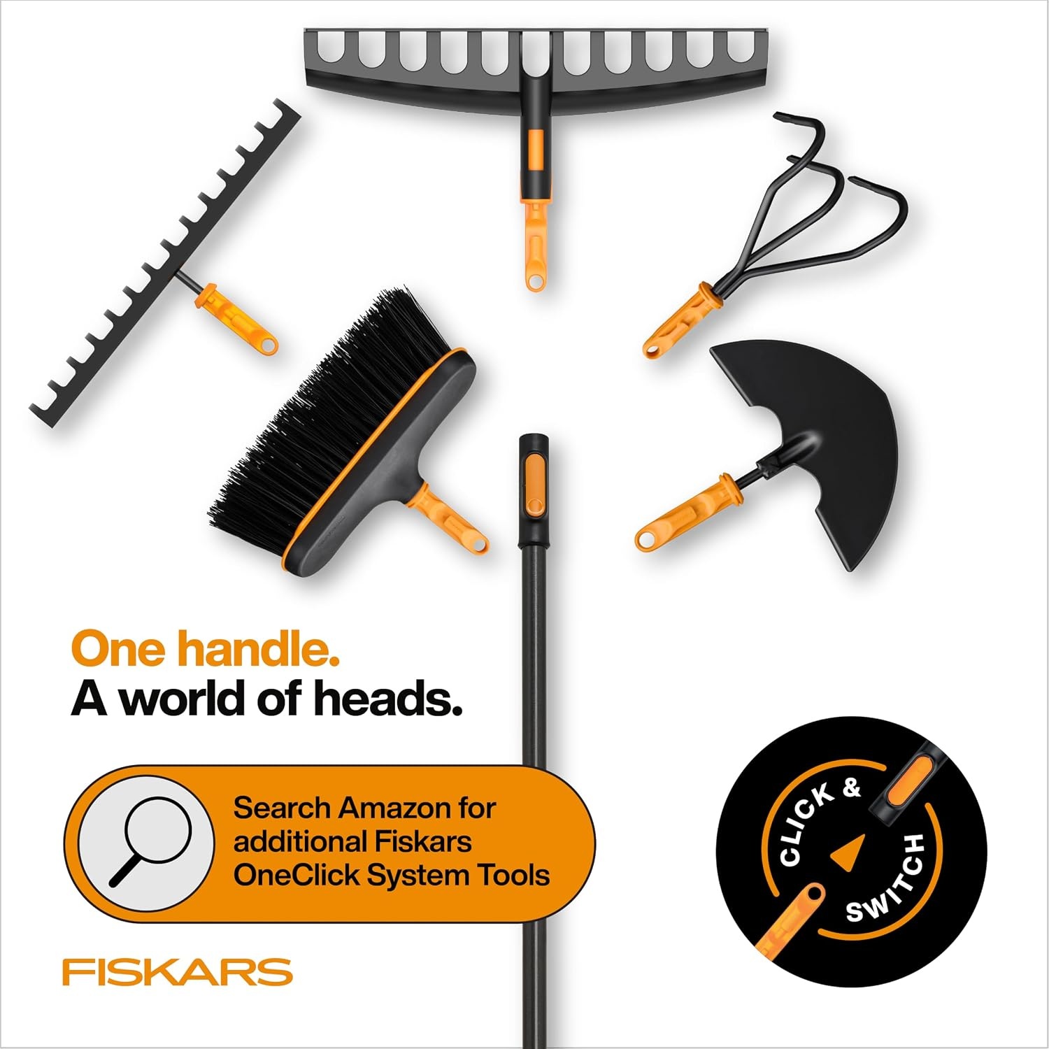 Fiskars OneClick Space-Saving Universal Rake Head for Garden Tool System(Soil Rake Head)