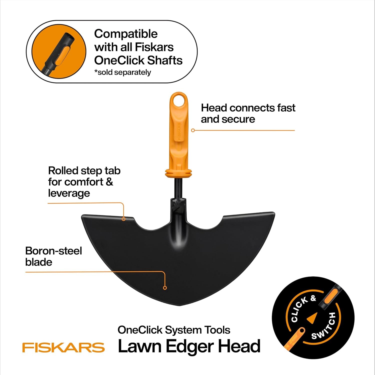Fiskars OneClick Space-Saving Universal Rake Head for Garden Tool System(Lawn Edger Head)