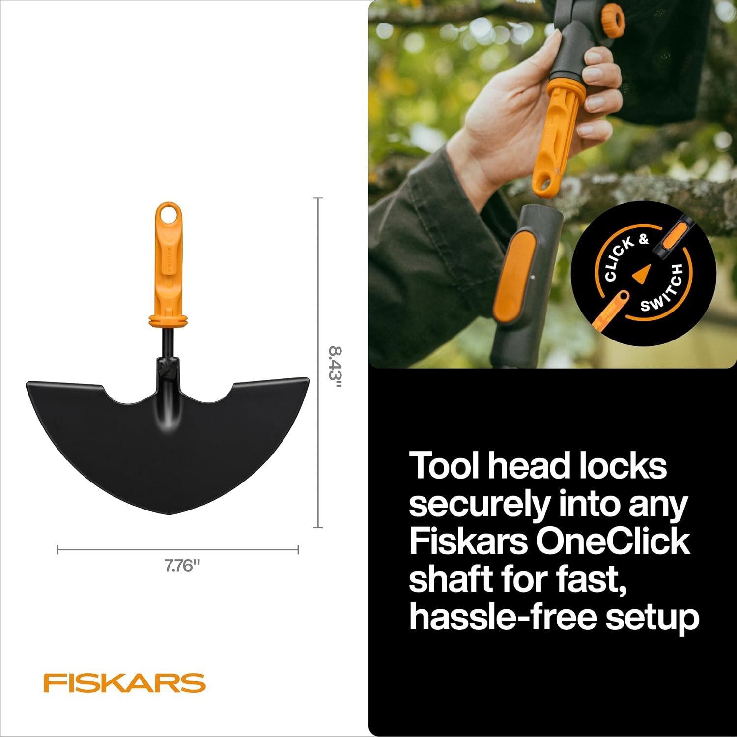 Fiskars OneClick Space-Saving Universal Rake Head for Garden Tool System(Lawn Edger Head)
