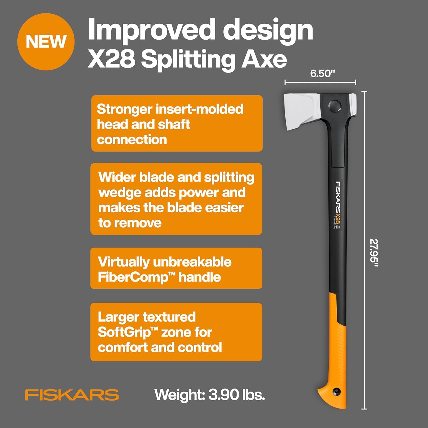 Fiskars X24 Universal Axe 24″, Forged Steel Blade for Felling Trees & All-Purpose Chopping, Shock-Absorbing FiberComp Handle & Low-Friction Coating for Clean Cuts in Fresh Resinous Wood(28″ Splitting Axe)