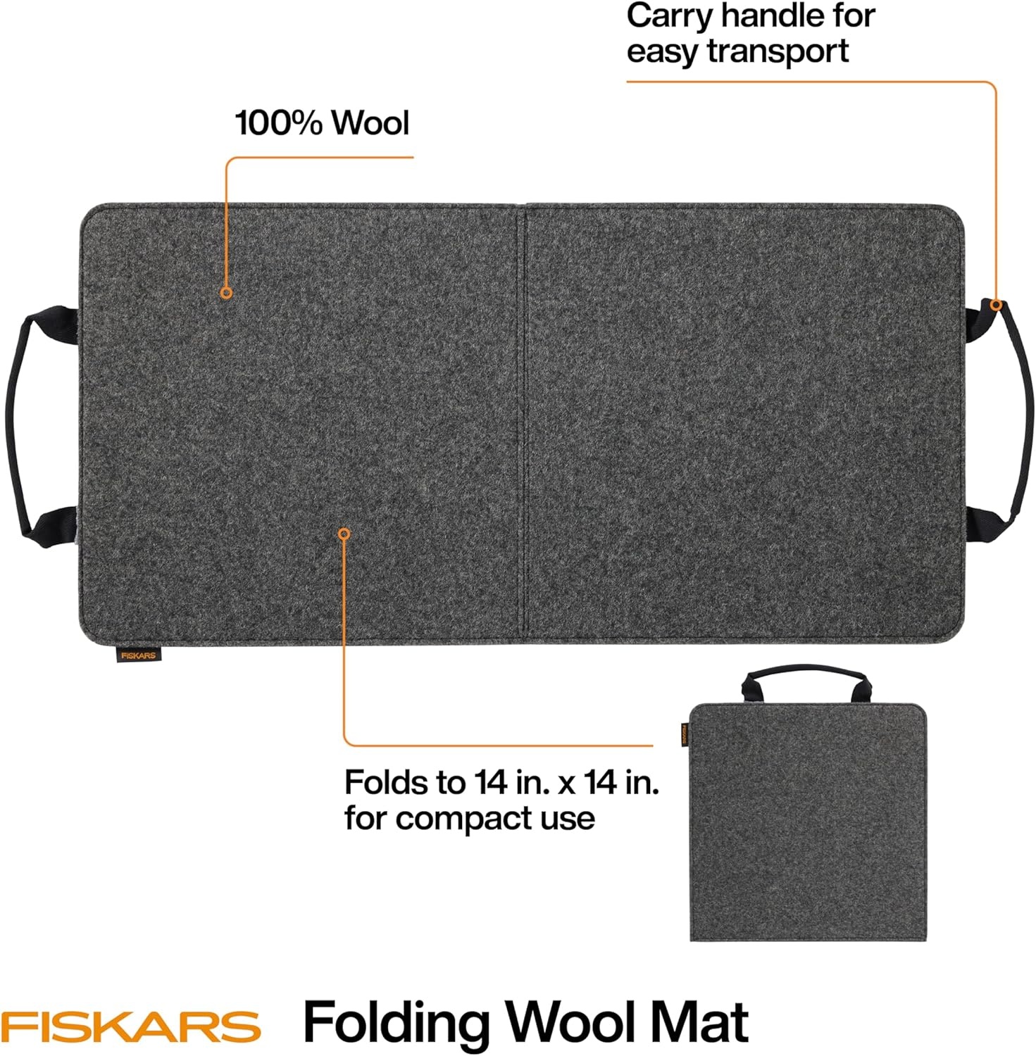 Fiskars Folding Wool Pressing Mat, Portable Ironing Surface for Sewing and Quilting, Wool Material Grips & Holds Fabric in Place, Folds for Compact Storage, Surface Protector, 14″ x 28″