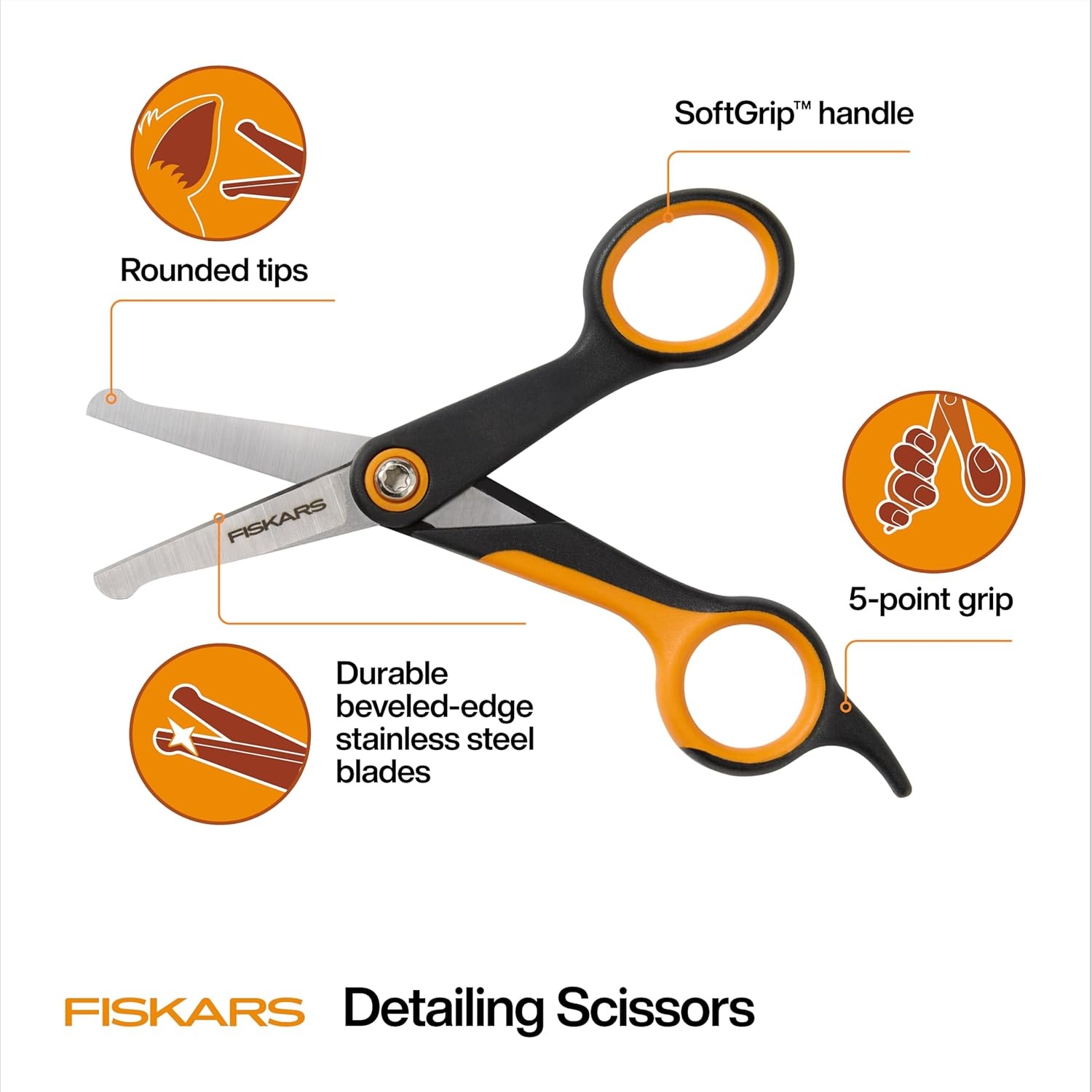 Fiskars Pet, Dog and Cat Grooming Scissors, Serrated Teeth for Thinning & SoftGrip Handle, Cat and Dog Supplies, 6.5, Orange/Black, Blending Scissors(Detailing Scissors)
