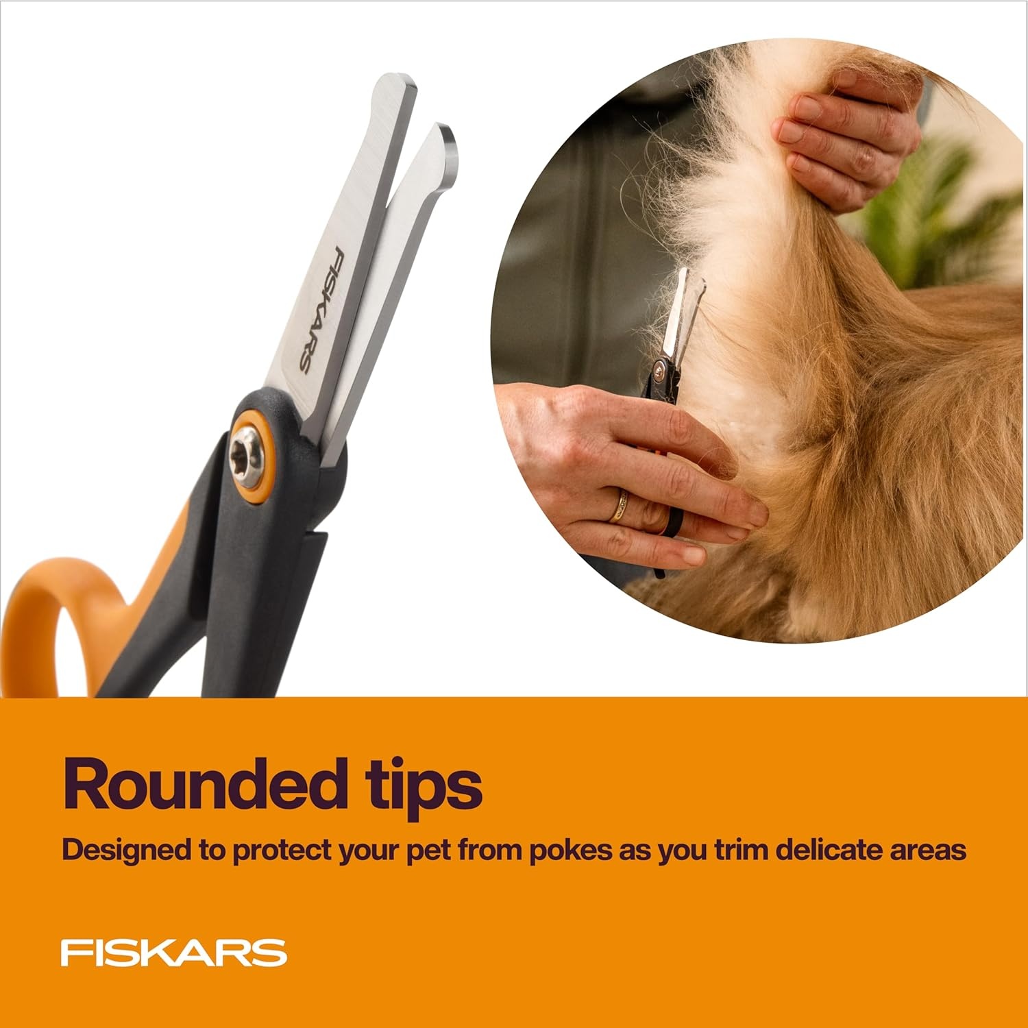 Fiskars Pet, Dog and Cat Grooming Scissors, Serrated Teeth for Thinning & SoftGrip Handle, Cat and Dog Supplies, 6.5, Orange/Black, Blending Scissors(Detailing Scissors)
