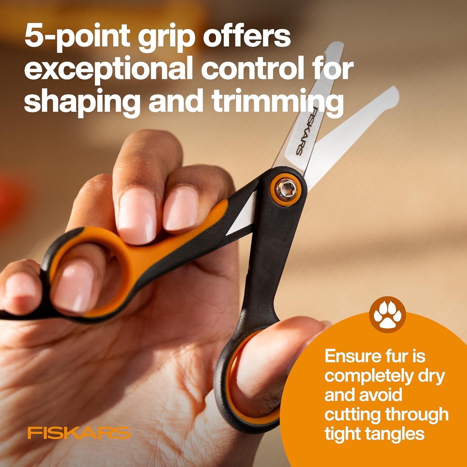 Fiskars Pet, Dog and Cat Grooming Scissors, Serrated Teeth for Thinning & SoftGrip Handle, Cat and Dog Supplies, 6.5, Orange/Black, Blending Scissors(Detailing Scissors)