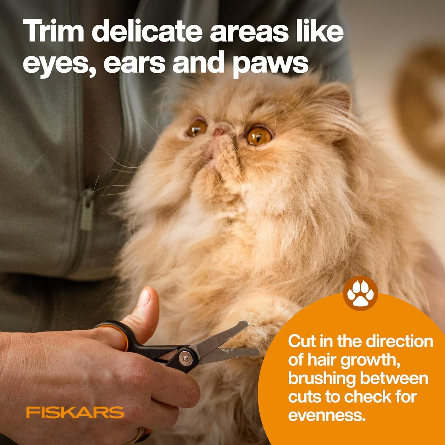 Fiskars Pet, Dog and Cat Grooming Scissors, Serrated Teeth for Thinning & SoftGrip Handle, Cat and Dog Supplies, 6.5, Orange/Black, Blending Scissors(Detailing Scissors)