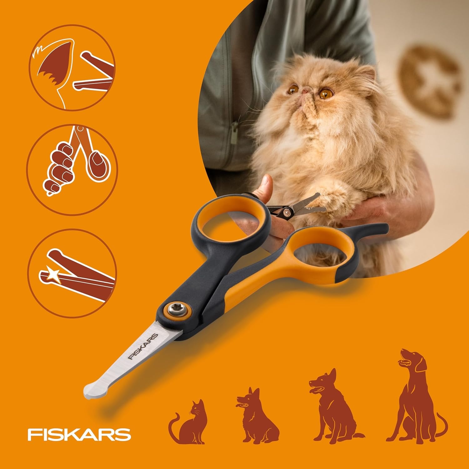 Fiskars Pet, Dog and Cat Grooming Scissors, Serrated Teeth for Thinning & SoftGrip Handle, Cat and Dog Supplies, 6.5, Orange/Black, Blending Scissors(Detailing Scissors)