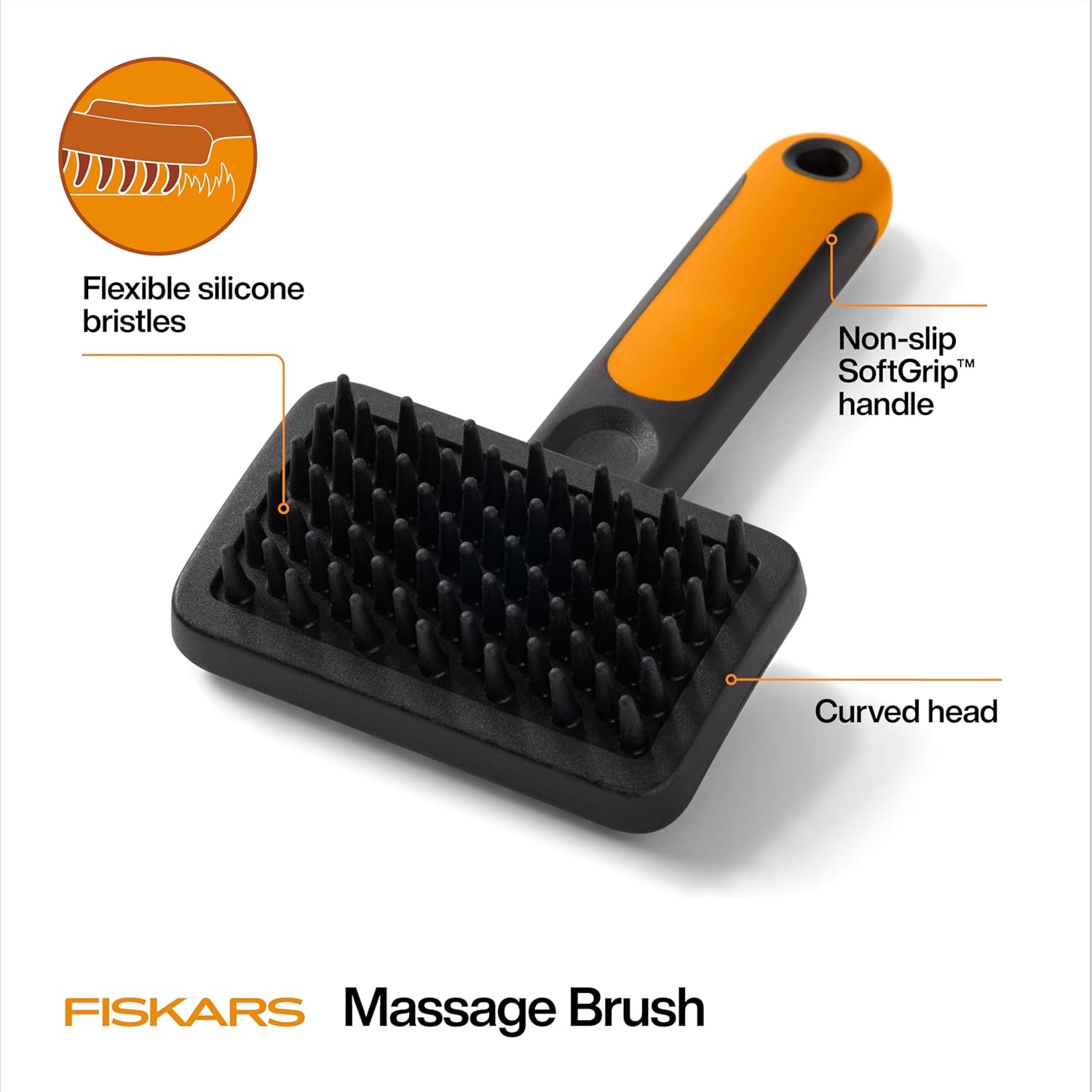Fiskars Pet, Cat and Dog Brush, Fine Bristles & SoftGrip Handle for Gentle Grooming and Deshedding, Cat and Dog Supplies, Orange/Black(Massage Brush)