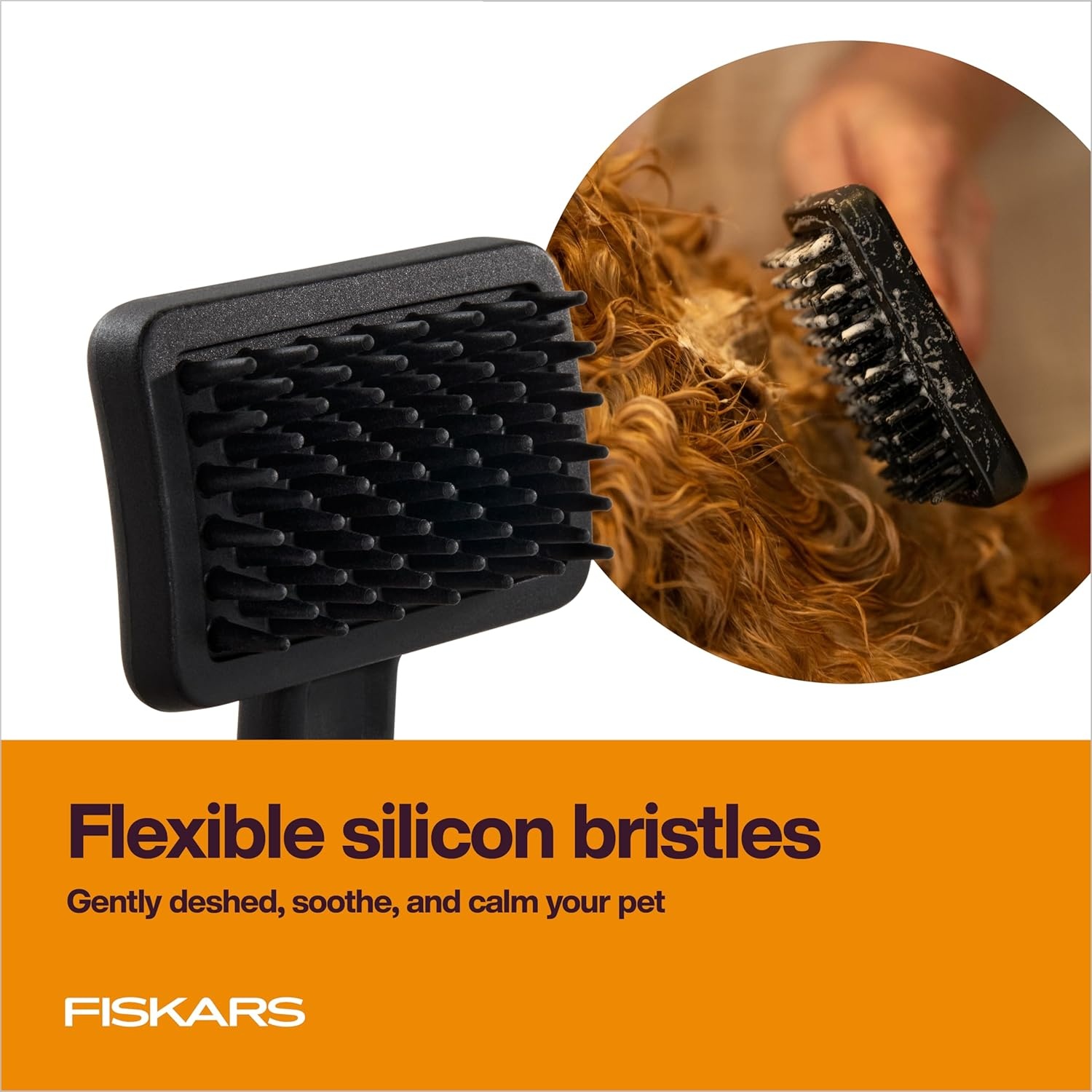 Fiskars Pet, Cat and Dog Brush, Fine Bristles & SoftGrip Handle for Gentle Grooming and Deshedding, Cat and Dog Supplies, Orange/Black(Massage Brush)
