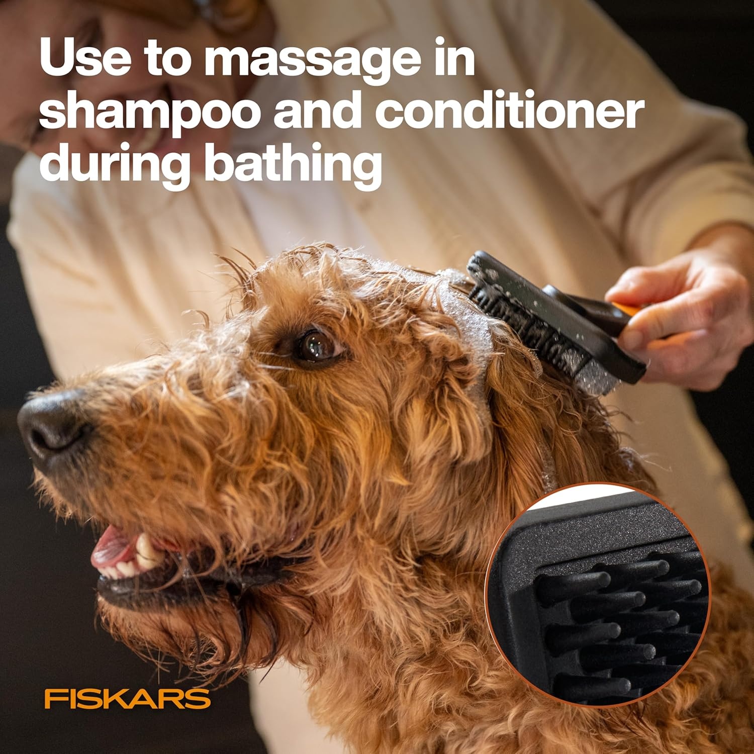 Fiskars Pet, Cat and Dog Brush, Fine Bristles & SoftGrip Handle for Gentle Grooming and Deshedding, Cat and Dog Supplies, Orange/Black(Massage Brush)