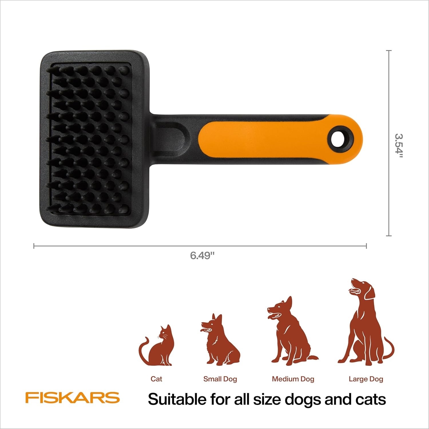 Fiskars Pet, Cat and Dog Brush, Fine Bristles & SoftGrip Handle for Gentle Grooming and Deshedding, Cat and Dog Supplies, Orange/Black(Massage Brush)