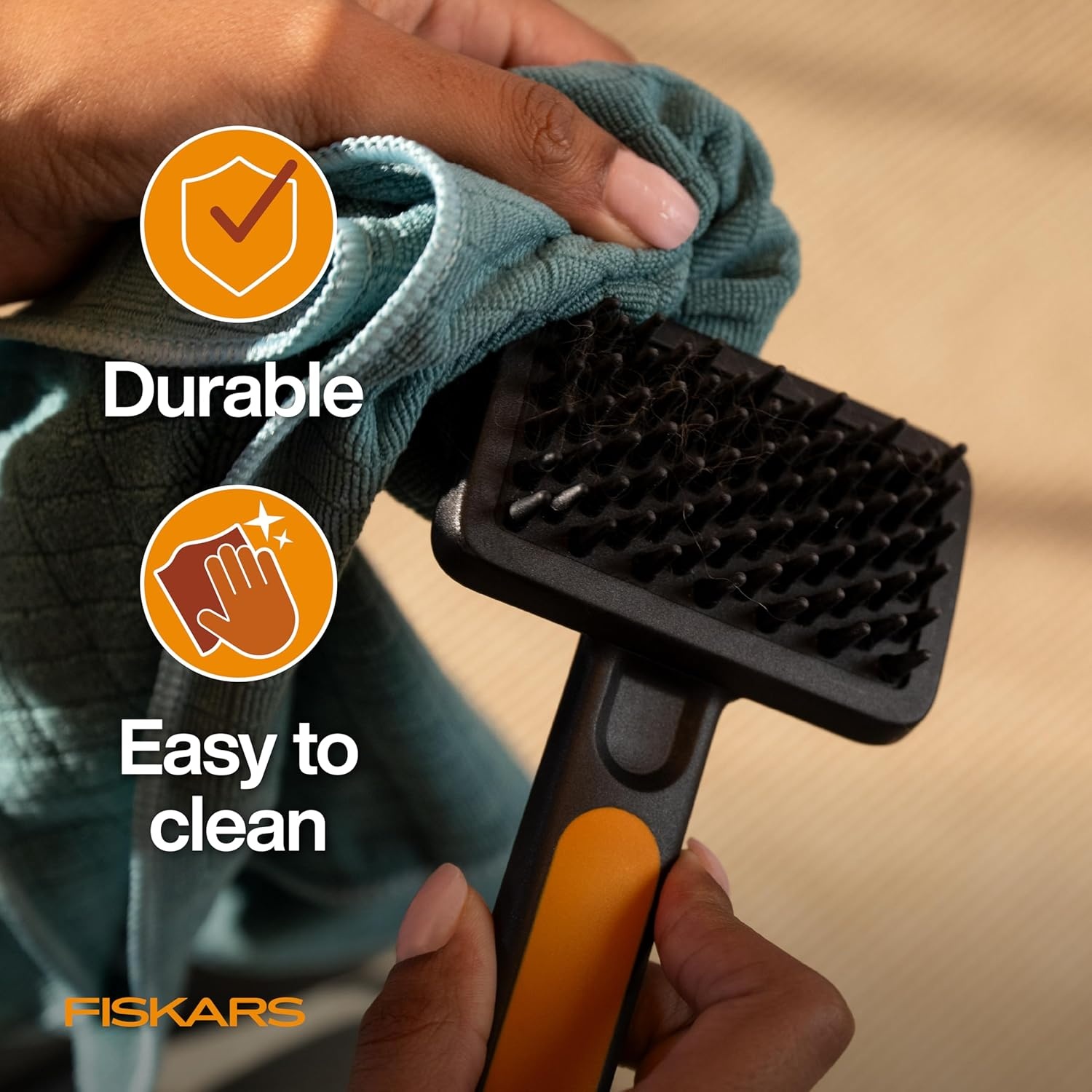 Fiskars Pet, Cat and Dog Brush, Fine Bristles & SoftGrip Handle for Gentle Grooming and Deshedding, Cat and Dog Supplies, Orange/Black(Massage Brush)