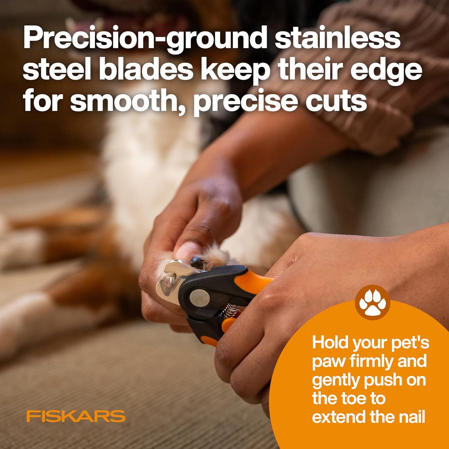 Fiskars Pet Small Pet Nail Clippers, Cat and Dog Nail Trimmers for Grooming, Pet Supplies with Precision Stainless Steel Blades & SoftGrip Handle, 4.25, Orange/Black(Large)