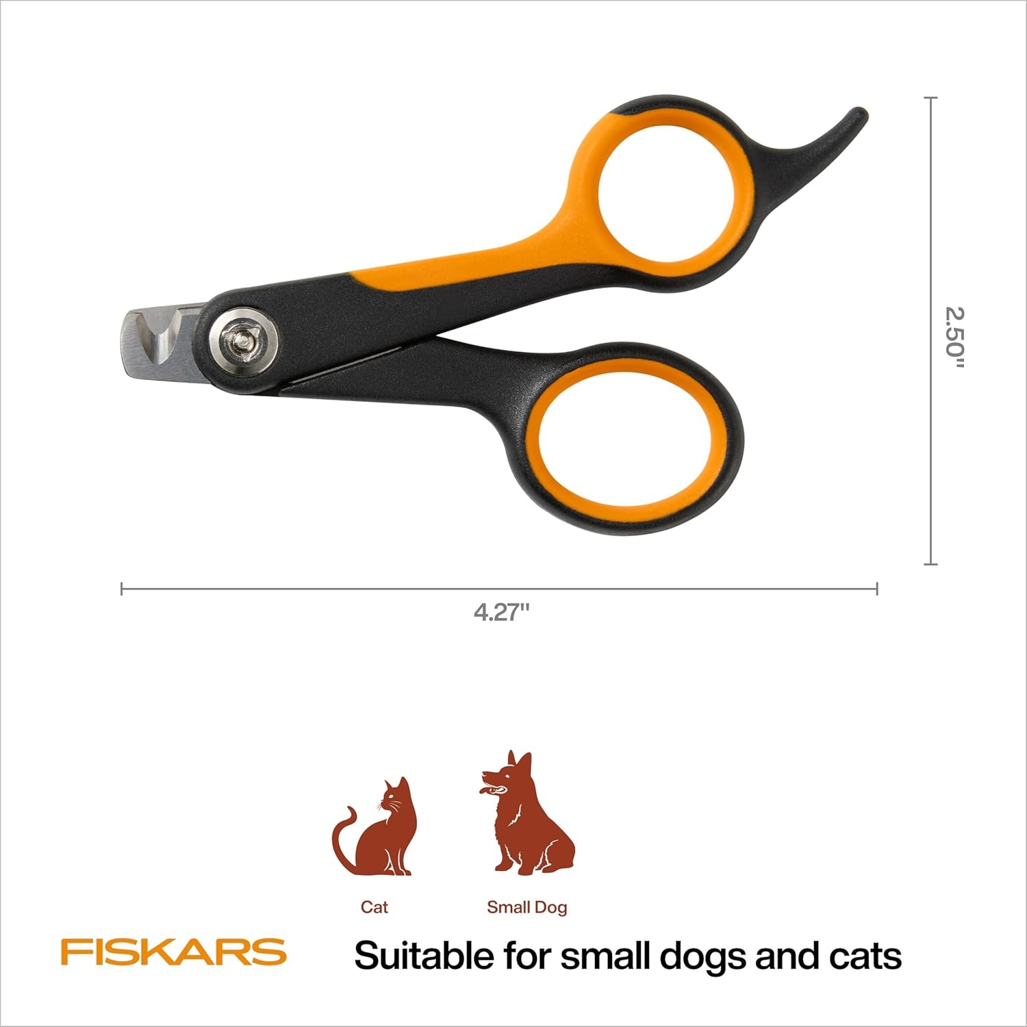 Fiskars Pet Small Pet Nail Clippers, Cat and Dog Nail Trimmers for Grooming, Pet Supplies with Precision Stainless Steel Blades & SoftGrip Handle, 4.25, Orange/Black(Small)