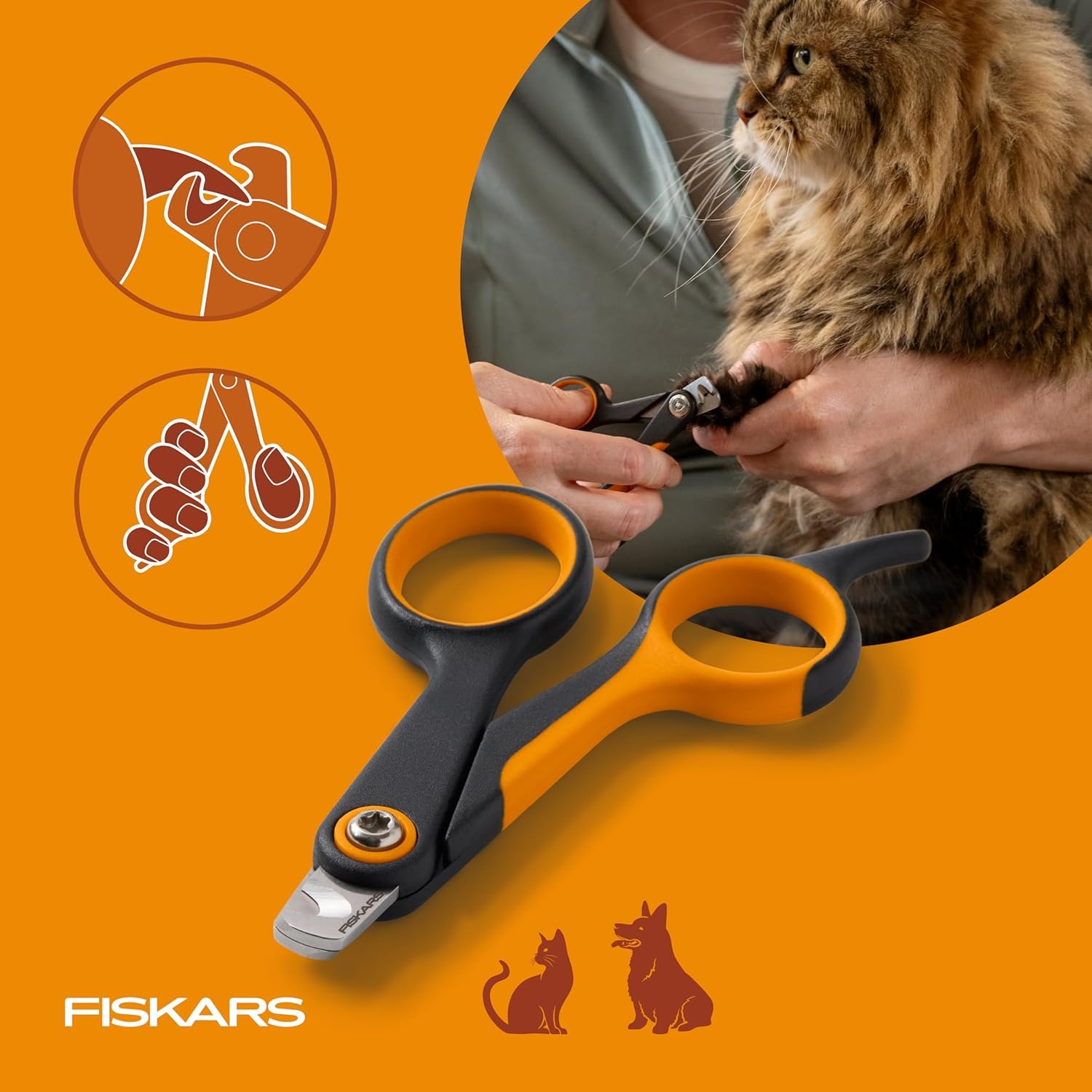 Fiskars Pet Small Pet Nail Clippers, Cat and Dog Nail Trimmers for Grooming, Pet Supplies with Precision Stainless Steel Blades & SoftGrip Handle, 4.25, Orange/Black(Small)