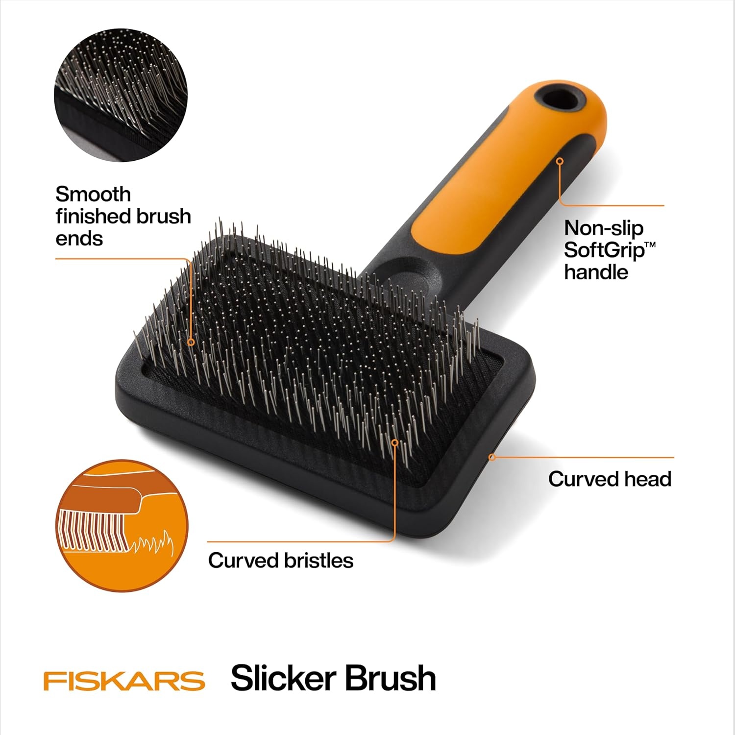 Fiskars Pet, Cat and Dog Brush, Fine Bristles & SoftGrip Handle for Gentle Grooming and Deshedding, Cat and Dog Supplies, Orange/Black(Slicker Brush)