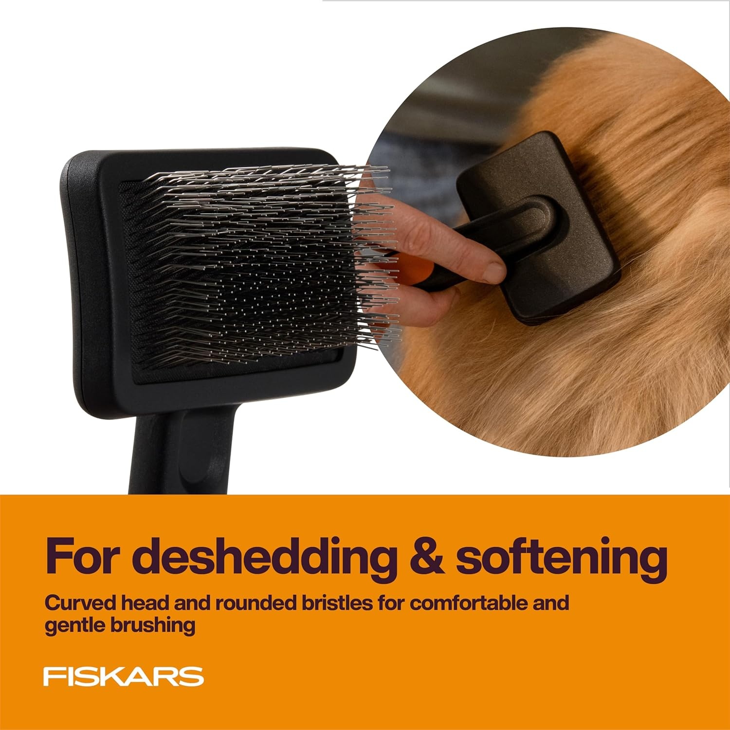 Fiskars Pet, Cat and Dog Brush, Fine Bristles & SoftGrip Handle for Gentle Grooming and Deshedding, Cat and Dog Supplies, Orange/Black(Slicker Brush)