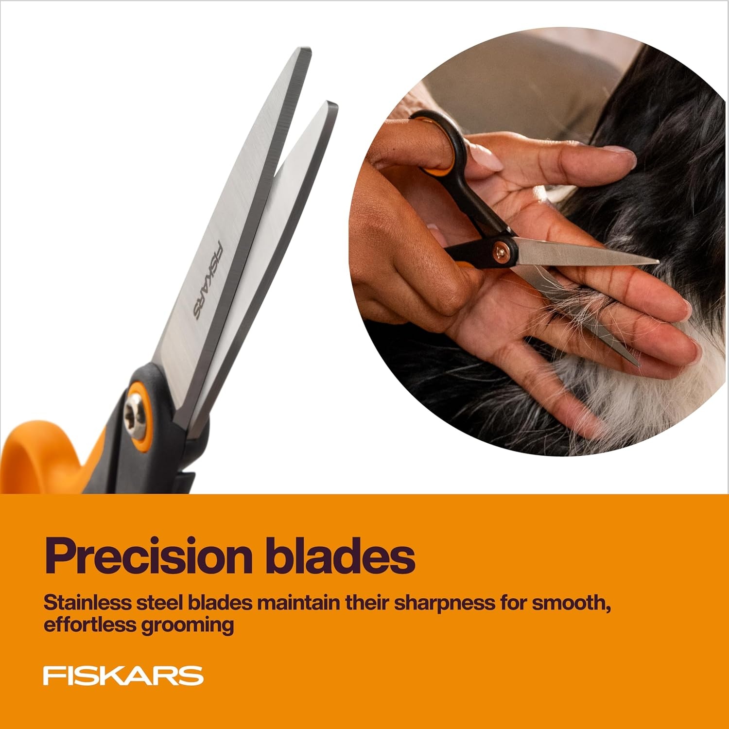 Fiskars Pet, Dog and Cat Grooming Scissors, Serrated Teeth for Thinning & SoftGrip Handle, Cat and Dog Supplies, 6.5, Orange/Black, Blending Scissors(Trimming Scissors)
