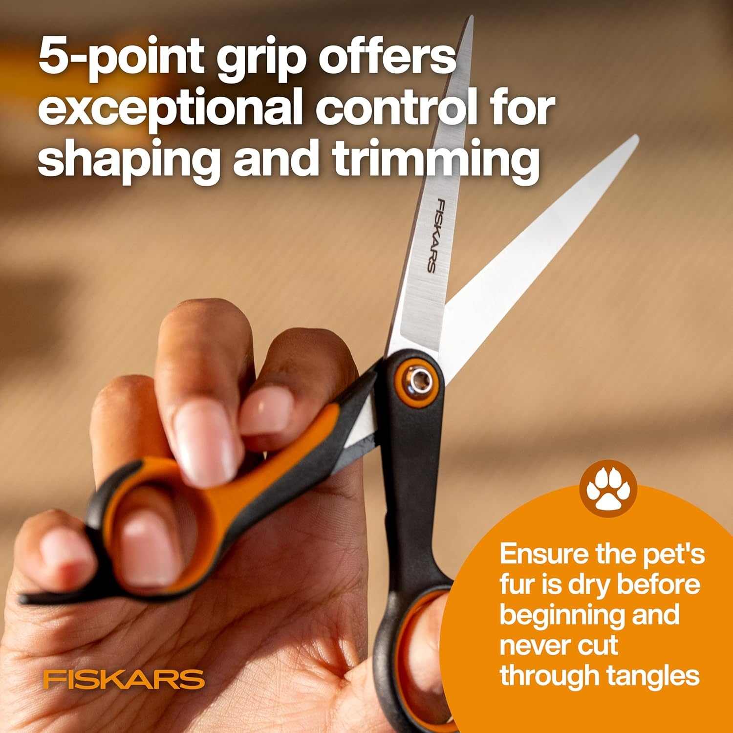 Fiskars Pet, Dog and Cat Grooming Scissors, Serrated Teeth for Thinning & SoftGrip Handle, Cat and Dog Supplies, 6.5, Orange/Black, Blending Scissors(Trimming Scissors)