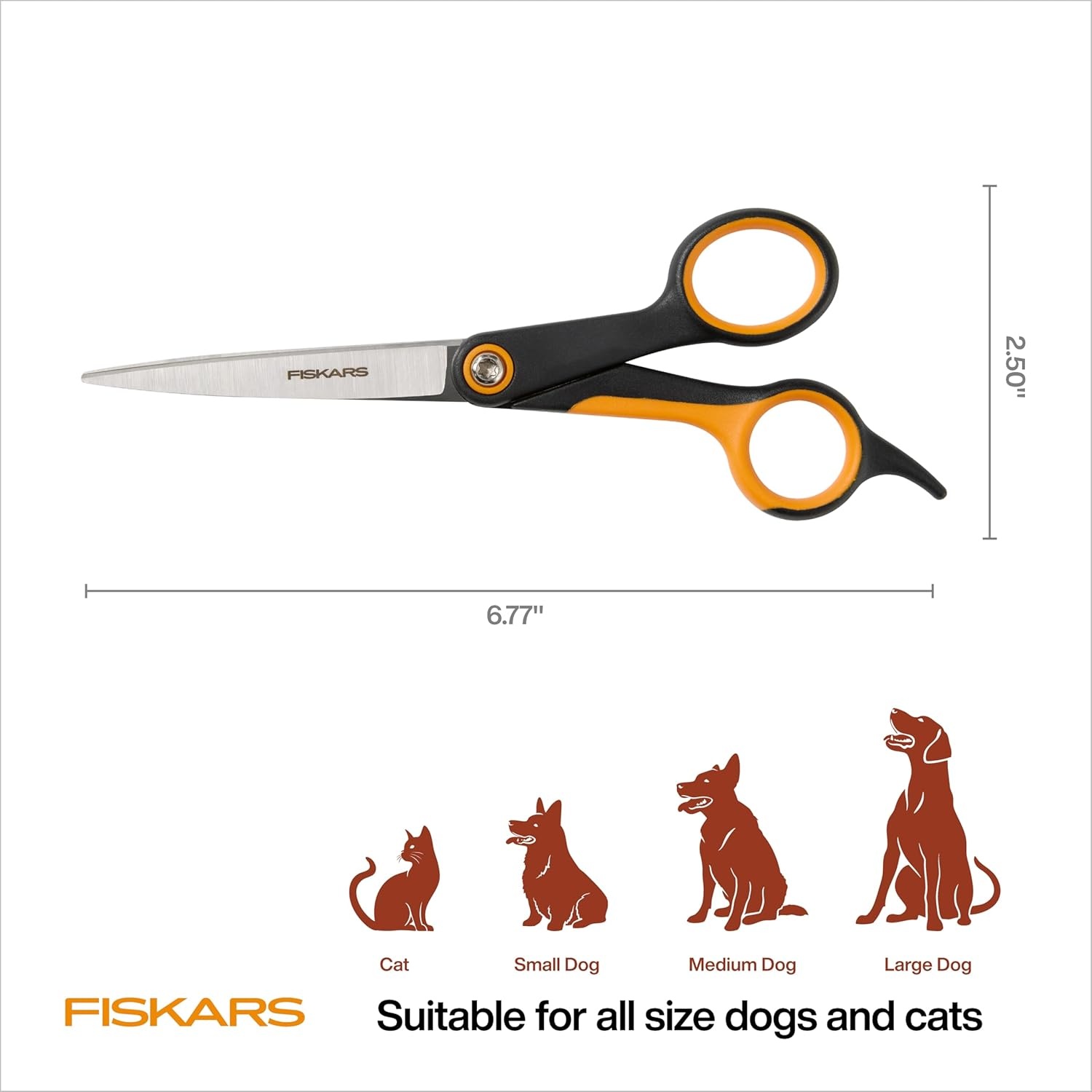 Fiskars Pet, Dog and Cat Grooming Scissors, Serrated Teeth for Thinning & SoftGrip Handle, Cat and Dog Supplies, 6.5, Orange/Black, Blending Scissors(Trimming Scissors)