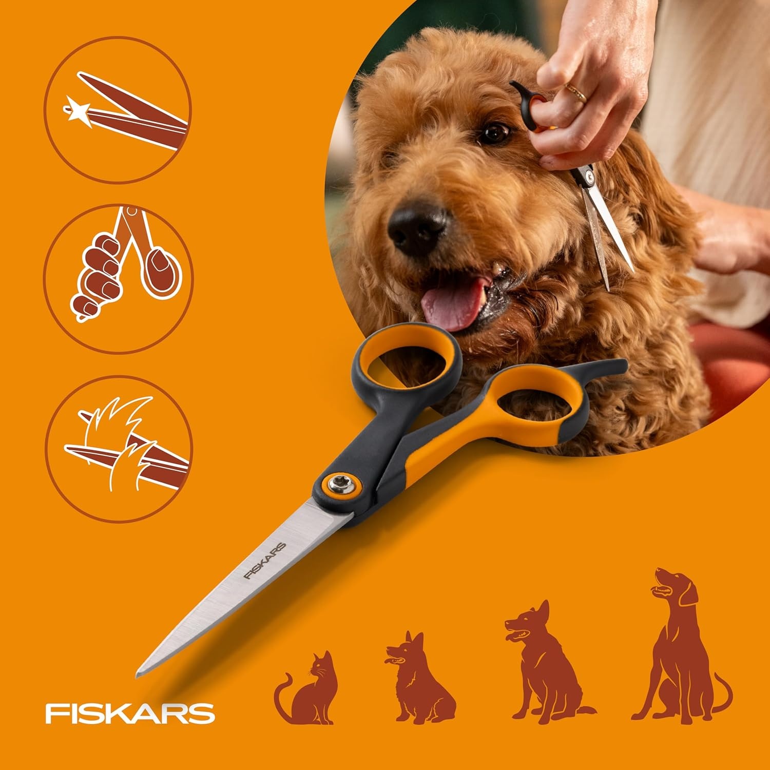 Fiskars Pet, Dog and Cat Grooming Scissors, Serrated Teeth for Thinning & SoftGrip Handle, Cat and Dog Supplies, 6.5, Orange/Black, Blending Scissors(Trimming Scissors)