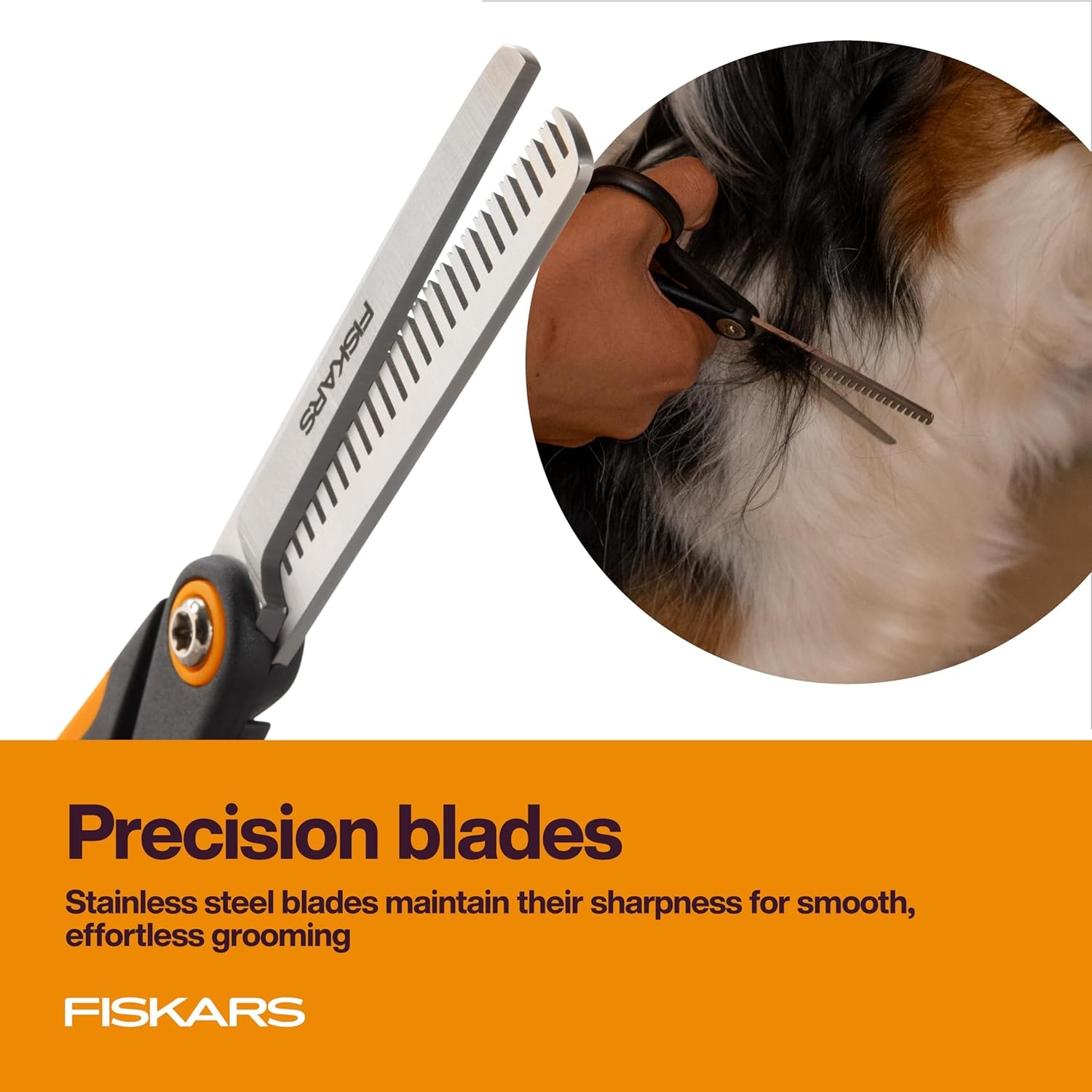 Fiskars Pet, Dog and Cat Grooming Scissors, Serrated Teeth for Thinning & SoftGrip Handle, Cat and Dog Supplies, 6.5, Orange/Black, Blending Scissors(Blending Scissors)