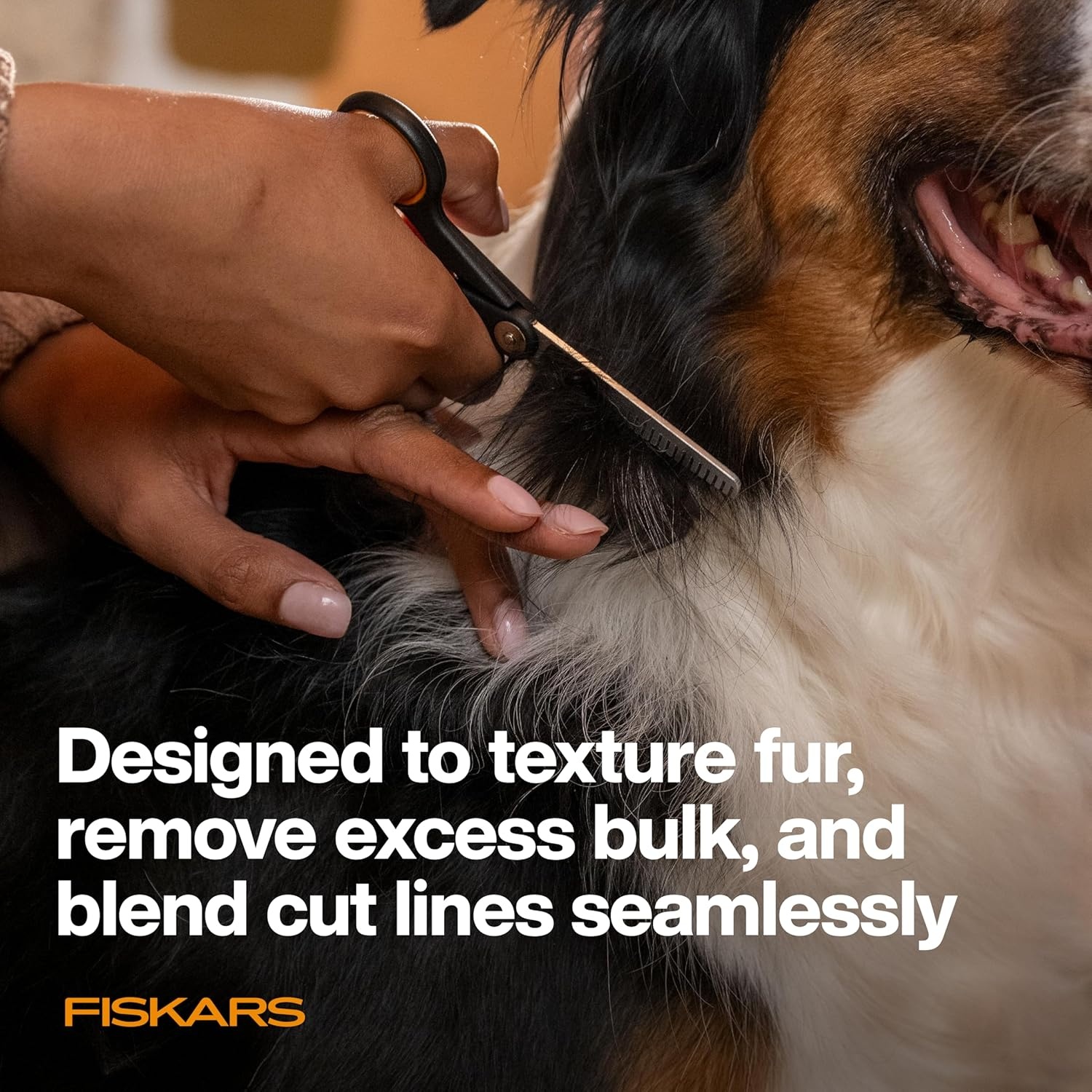 Fiskars Pet, Dog and Cat Grooming Scissors, Serrated Teeth for Thinning & SoftGrip Handle, Cat and Dog Supplies, 6.5, Orange/Black, Blending Scissors(Blending Scissors)