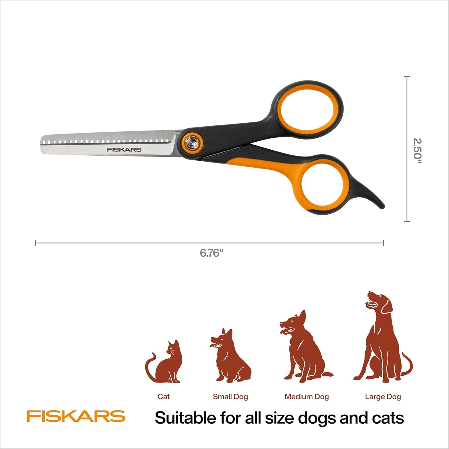 Fiskars Pet, Dog and Cat Grooming Scissors, Serrated Teeth for Thinning & SoftGrip Handle, Cat and Dog Supplies, 6.5, Orange/Black, Blending Scissors(Blending Scissors)
