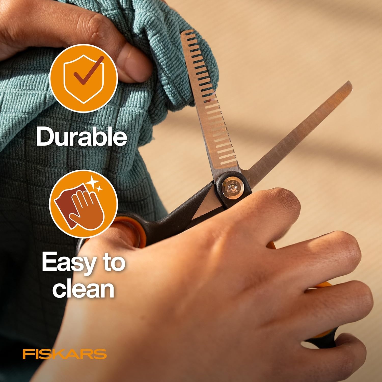 Fiskars Pet, Dog and Cat Grooming Scissors, Serrated Teeth for Thinning & SoftGrip Handle, Cat and Dog Supplies, 6.5, Orange/Black, Blending Scissors(Blending Scissors)