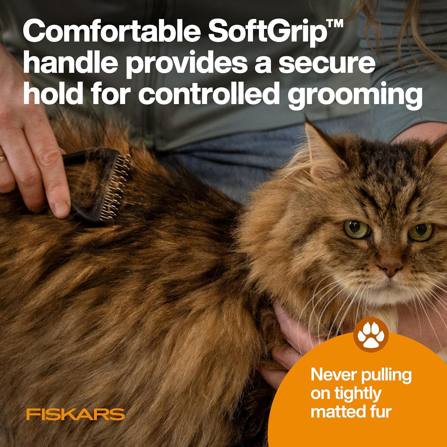 Fiskars Pet, Cat and Dog Brush, Fine Bristles & SoftGrip Handle for Gentle Grooming and Deshedding, Cat and Dog Supplies, Orange/Black(Dematting Rake)