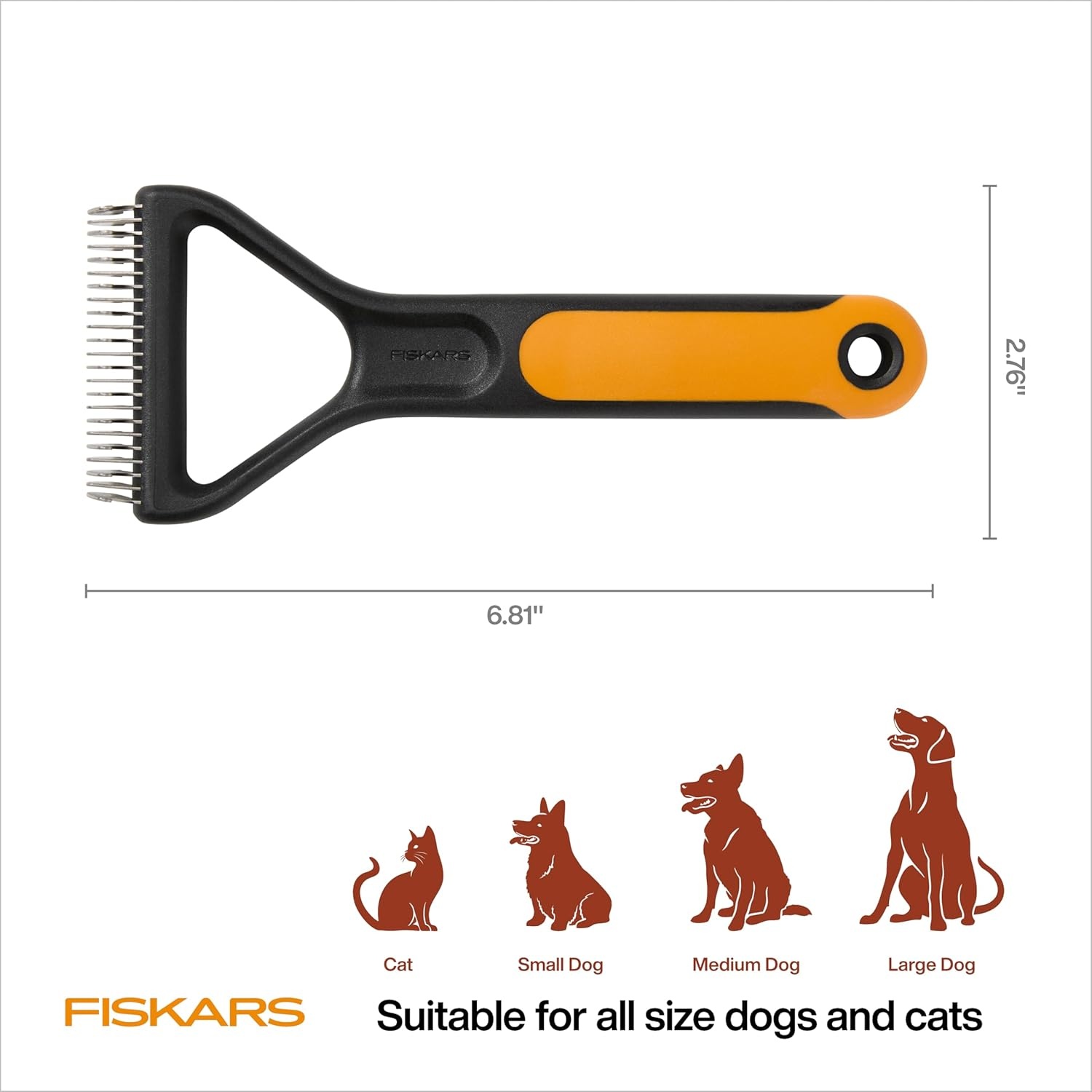 Fiskars Pet, Cat and Dog Brush, Fine Bristles & SoftGrip Handle for Gentle Grooming and Deshedding, Cat and Dog Supplies, Orange/Black(Dematting Rake)