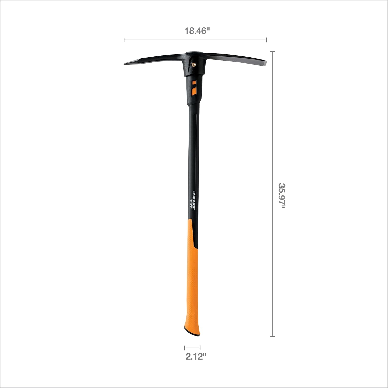 Fiskars Pro IsoCore Dual-Ended Pickaxe and Hoe – 36-Inch Shock-Absorbing Handle – Durable Forged Steel for Digging and Cultivating – Orange/Black