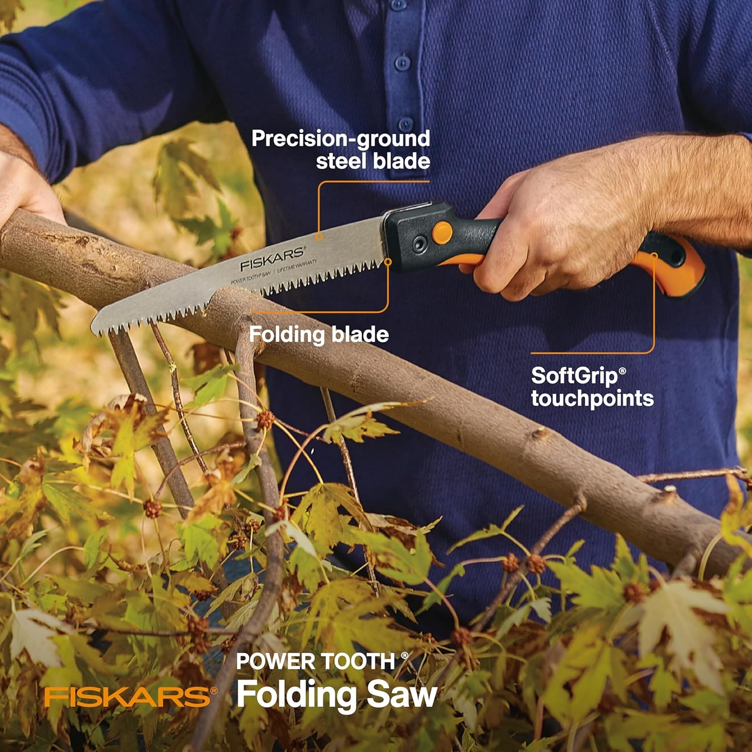 Fiskars Hand Saw, Folding Saw with Dual Position Locking Saw Blade for Overhand Cuts and Under Cuts and Power Tooth Blade with Triple Ground Teeth, Soft Grip 10-Inch Pruning Saw(10″ Folding Saw)
