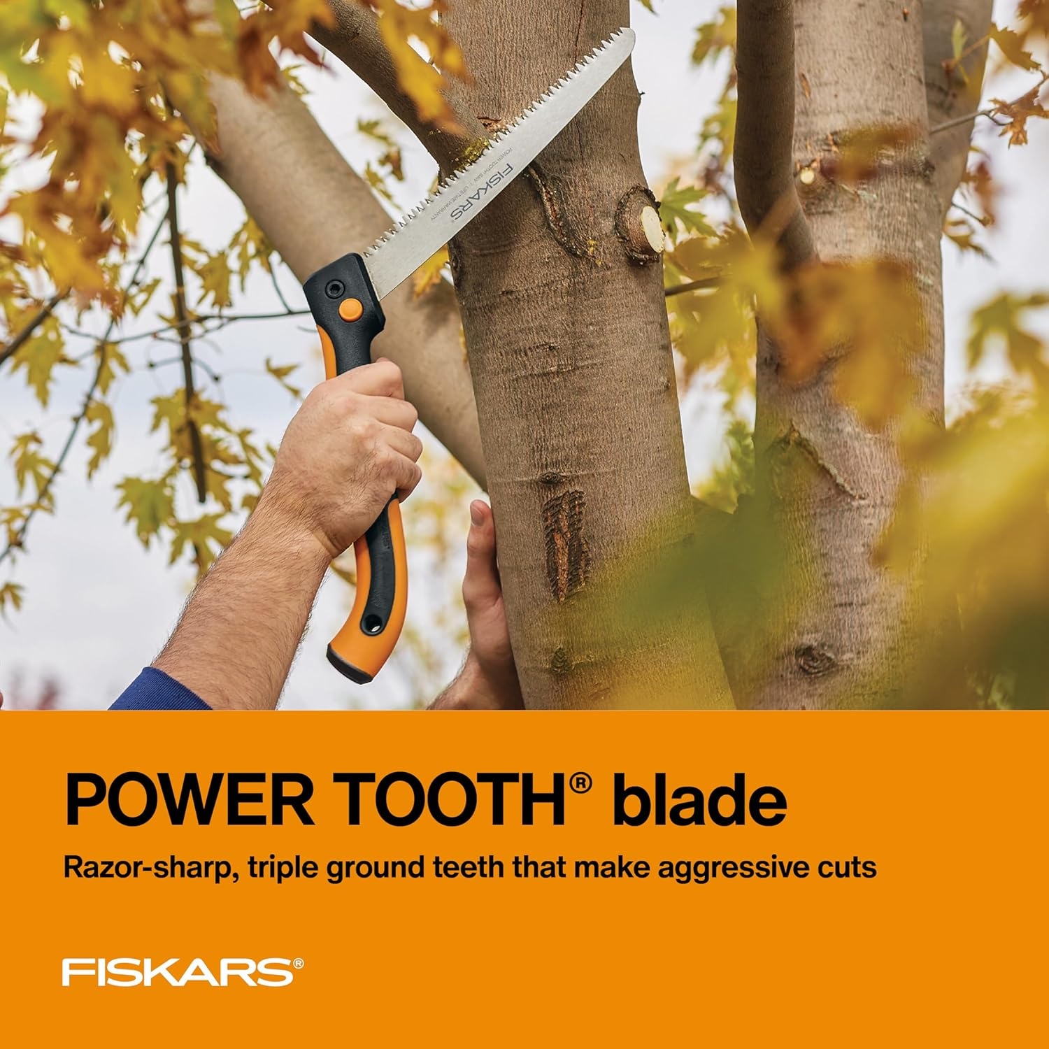 Fiskars Hand Saw, Folding Saw with Dual Position Locking Saw Blade for Overhand Cuts and Under Cuts and Power Tooth Blade with Triple Ground Teeth, Soft Grip 10-Inch Pruning Saw(10″ Folding Saw)