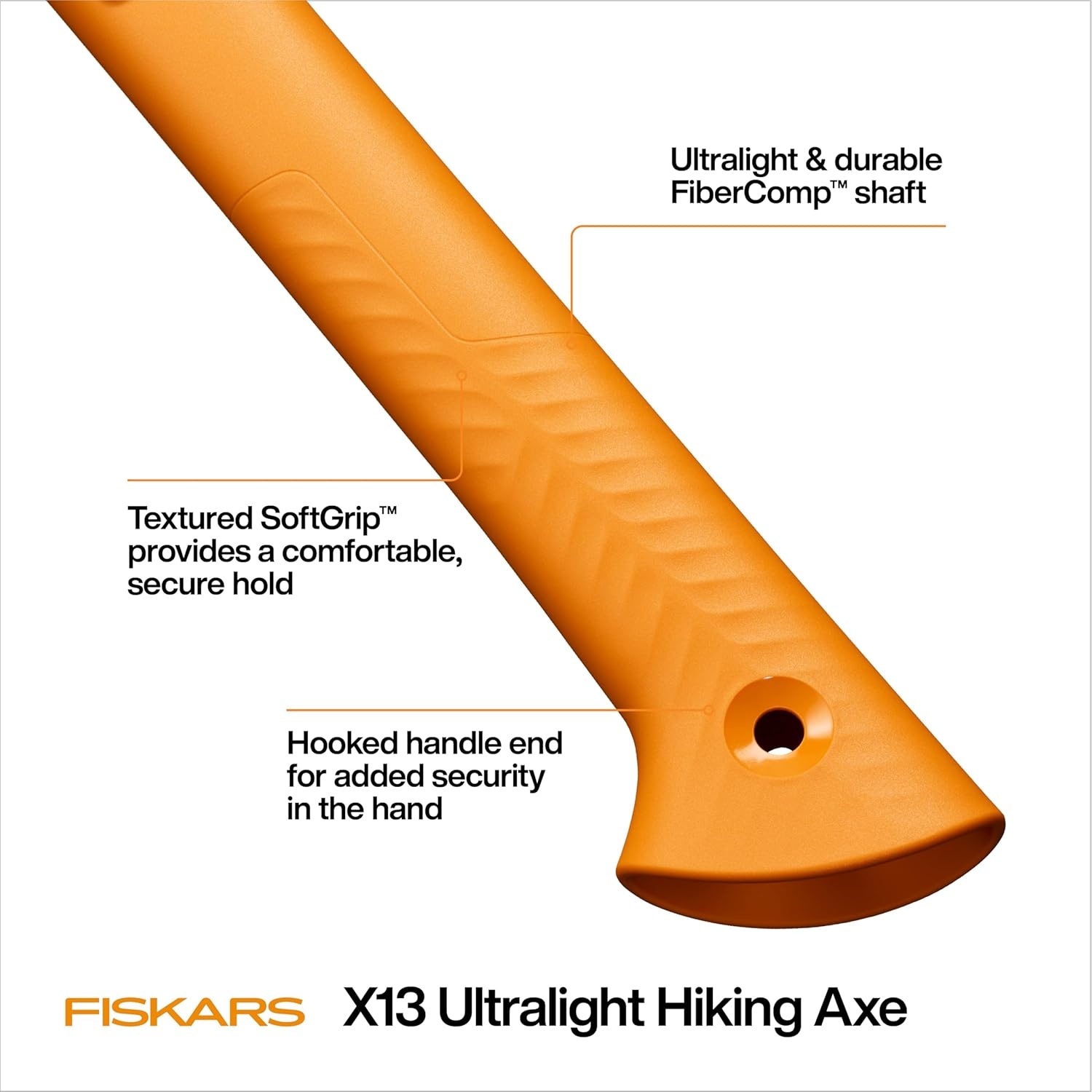 Fiskars X13 Ultralight Hiking Axe 13″, Ultra-Sharp Forged Steel Blade for Efficient Chopping & Camping, 15% Lighter High-Visibility Orange FiberComp Handle Drives Tent Stakes, Sheath Included(13″ Hiking Axe)