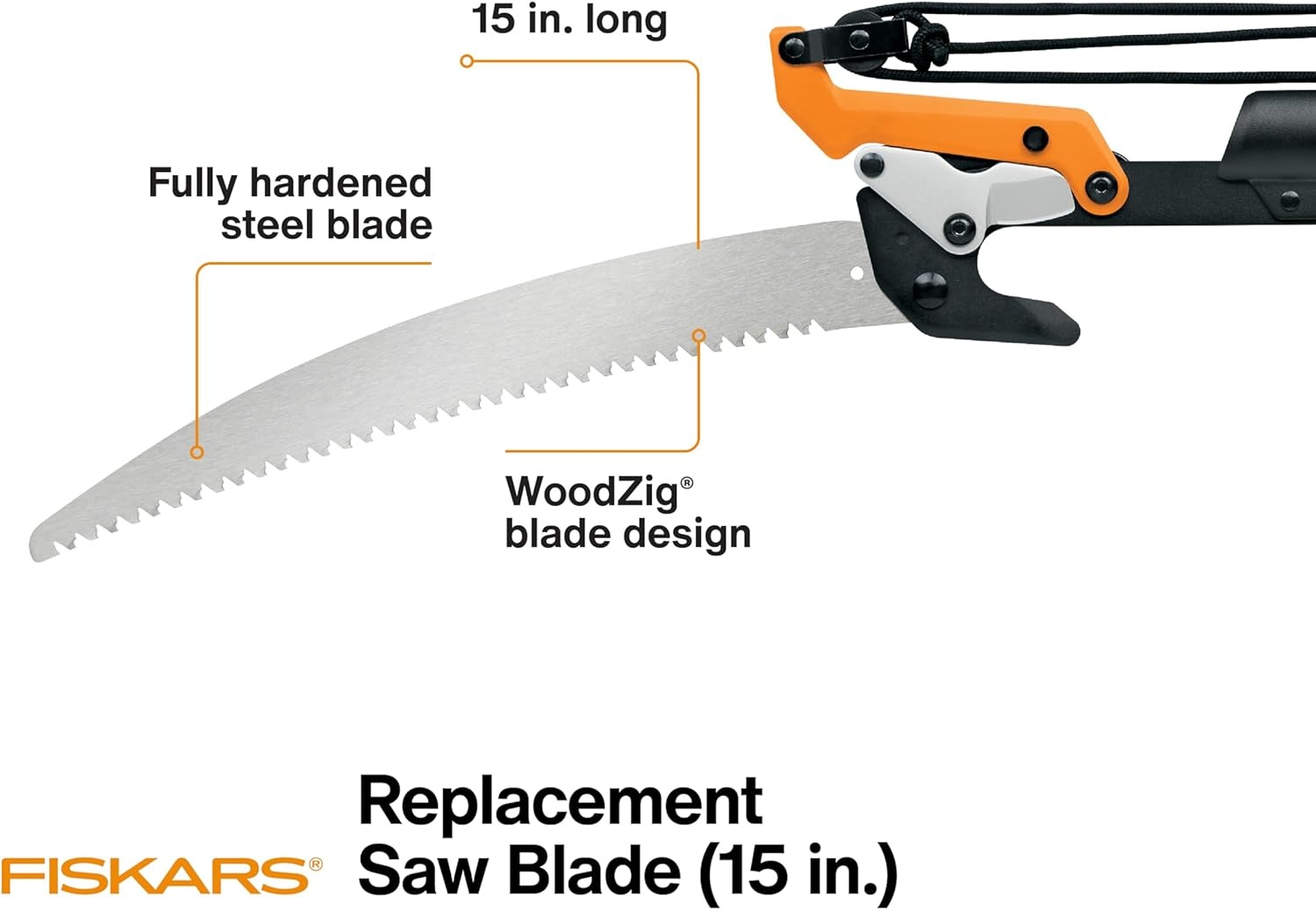 Fiskars 15″ Replacement Saw Blade, Woodzig Chainsaw Tooth, Compatible Models 9300/9261/TP45, Silver