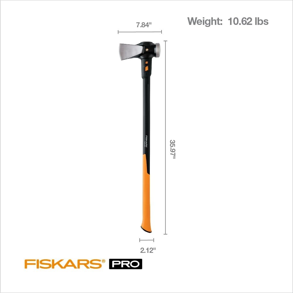Fiskars Pro IsoCore Splitting Maul and Stainless Steel Axe, Wood Splitting Maul, IsoCore Shock Reduction & Forged Steel Head, 6 lb, 36, Black/Orange(Pro IsoCore 8lb Maul)