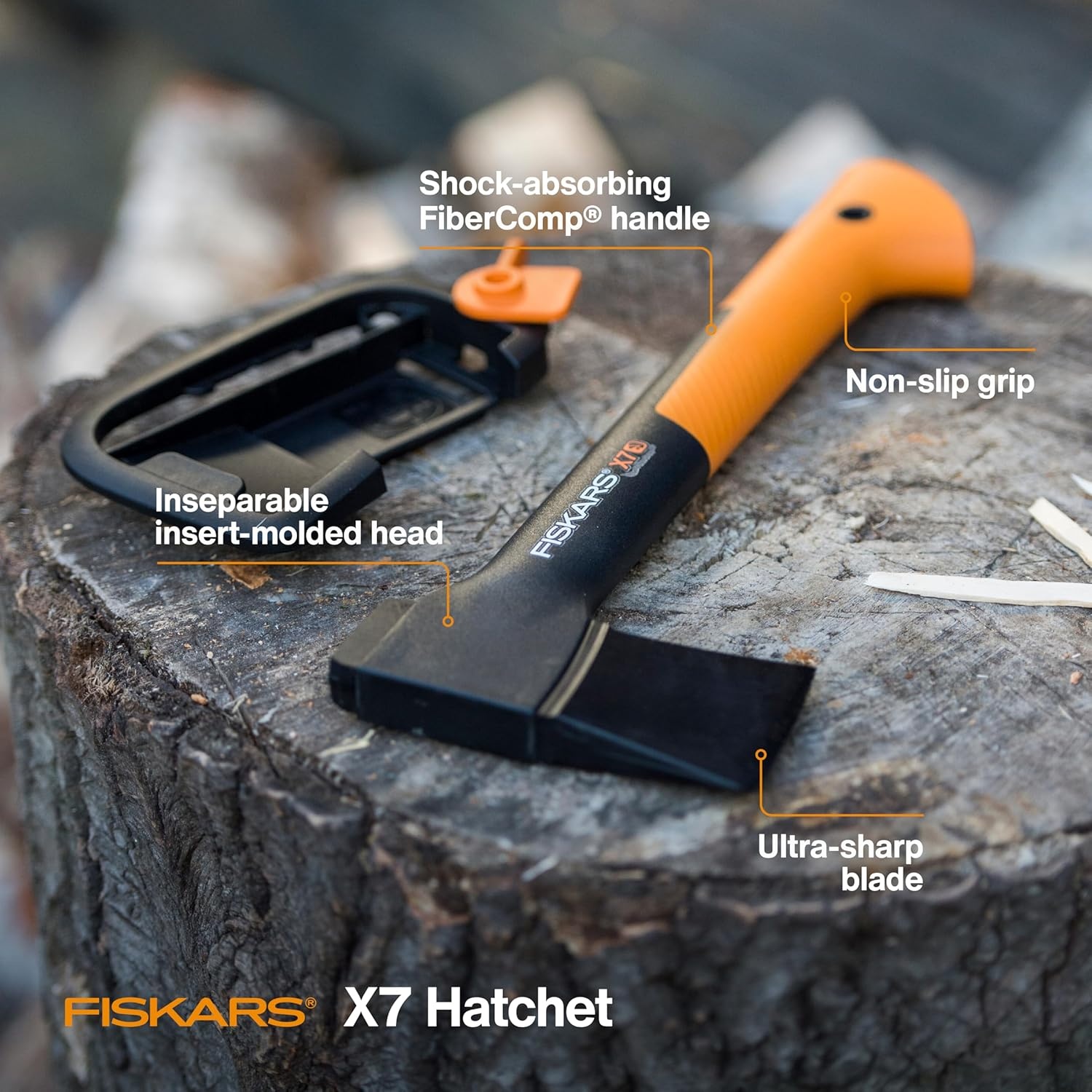Fiskars X13 Ultralight Hiking Axe 13″, Ultra-Sharp Forged Steel Blade for Efficient Chopping & Camping, 15% Lighter High-Visibility Orange FiberComp Handle Drives Tent Stakes, Sheath Included(14″ Hatchet)
