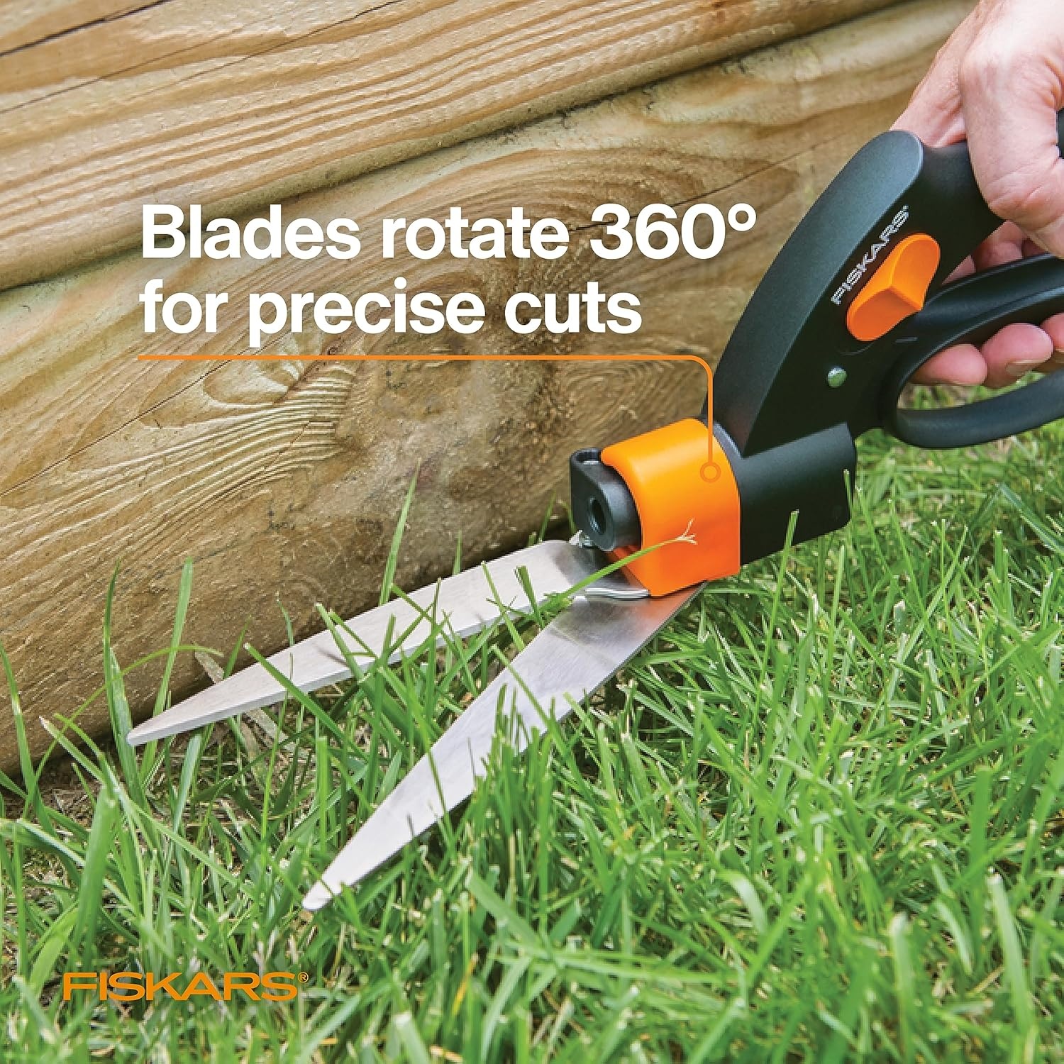 Fiskars Shear Ease Grass Shears – 5″ Stainless Steel Blades – 360-Degree Swivel Blade Plant Cutting Scissors – Garden Shears and Grass Cutter, Black(Rotating – Spring Action)