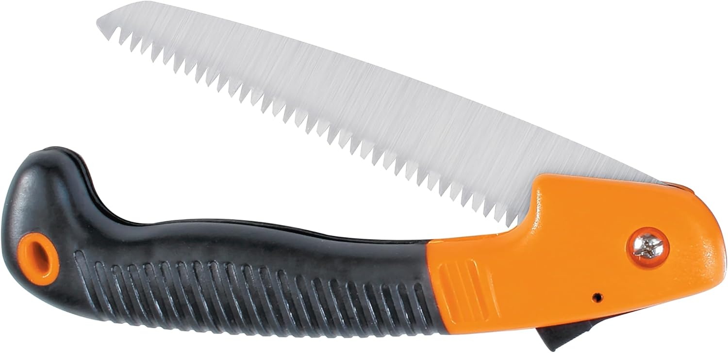 Fiskars Hand Saw, Folding Saw with Dual Position Locking Saw Blade for Overhand Cuts and Under Cuts and Power Tooth Blade with Triple Ground Teeth, Soft Grip 10-Inch Pruning Saw(7″ Folding Saw)