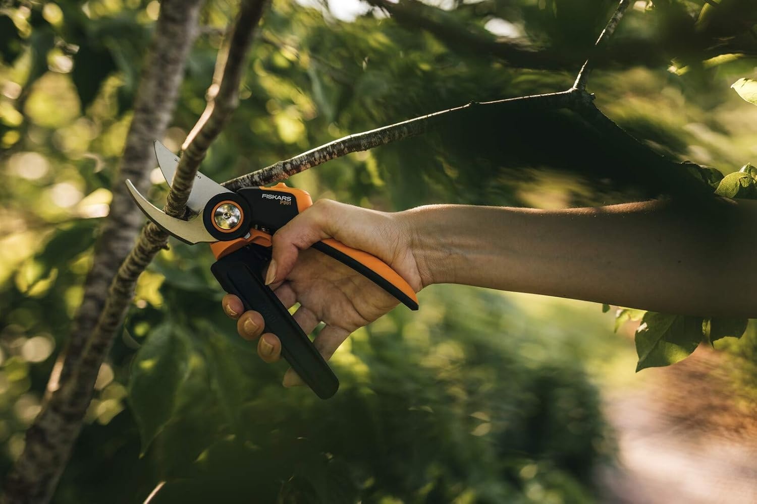 Fiskars Bypass Garden Pruners L, X-Series PowerGear, P961, with Rolling Handle, for Fresh Branches and Twigs, Non-Stick Coated, Stainless Steel Blades, Length: 22.2 cm, Black/Orange, 1057175(X-series P961)