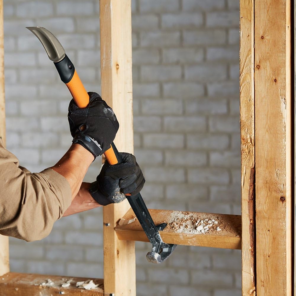 Fiskars IsoCore Wrecking Bar, Board Bender Shock Absorbing Hammer and Crowbar, 30 in(Demolition Bar 30 in)