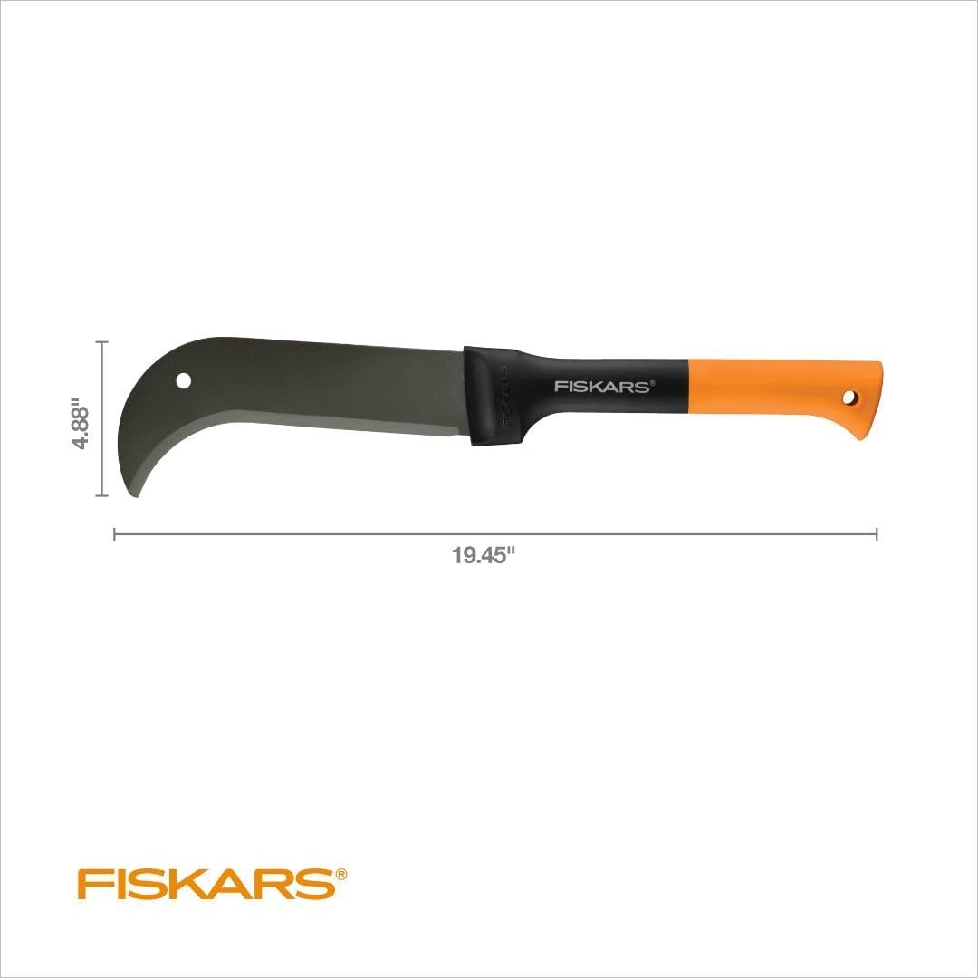 Fiskars 9″ Brush Axe with Safety Sheath – Fixed Handle -Curved Blade Branch Chopping Axe – Yard and Garden Tools – Black/Orange