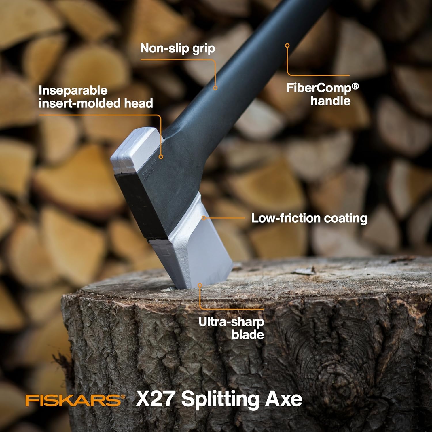 Fiskars X13 Ultralight Hiking Axe 13″, Ultra-Sharp Forged Steel Blade for Efficient Chopping & Camping, 15% Lighter High-Visibility Orange FiberComp Handle Drives Tent Stakes, Sheath Included(36″ Splitting Axe)