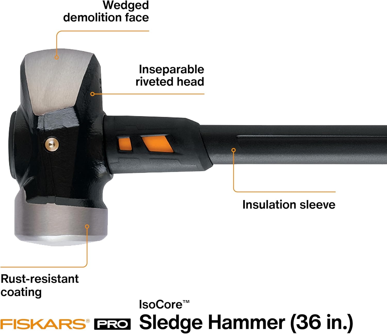 Fiskars IsoCore 4 lb Sledge Hammer for Demolition and Driving with Shock Reduction, 14 in(Sledge Hammer 10 lb)