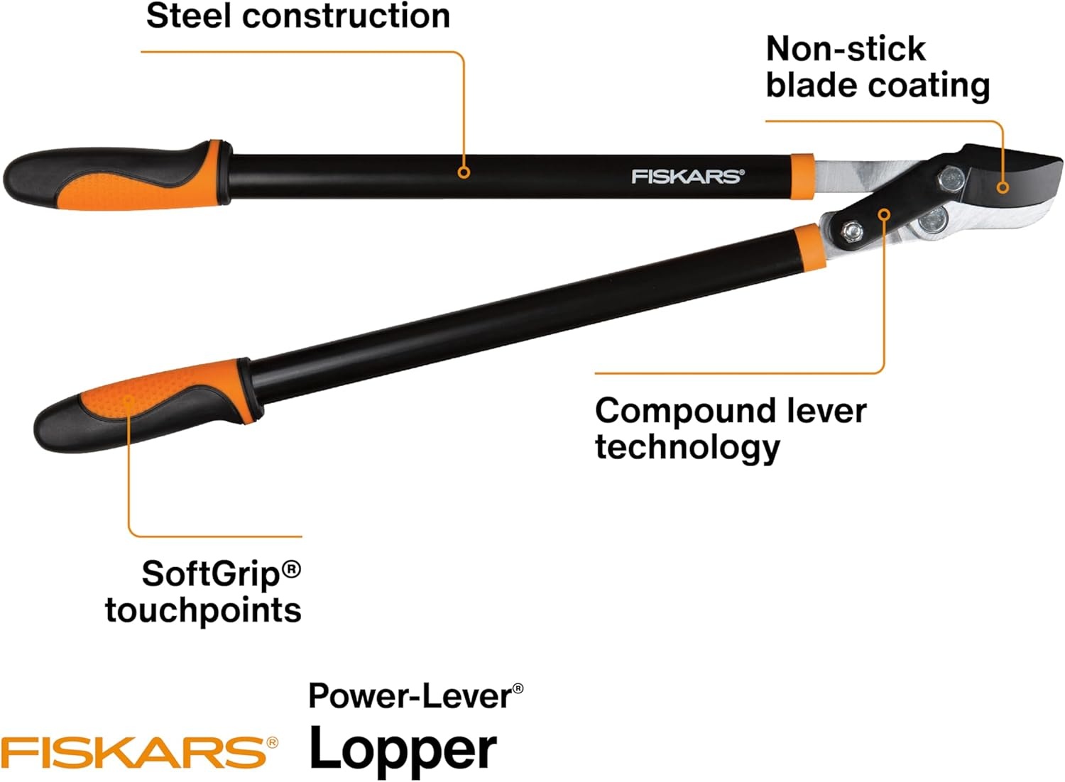 Fiskars 28-Inch Power-Lever Garden Bypass Lopper and Tree Trimmer, Sharp Precision-Ground Steel Blade for Cutting Branches up to 1.75-Inch Diameter(28″ Lopper)