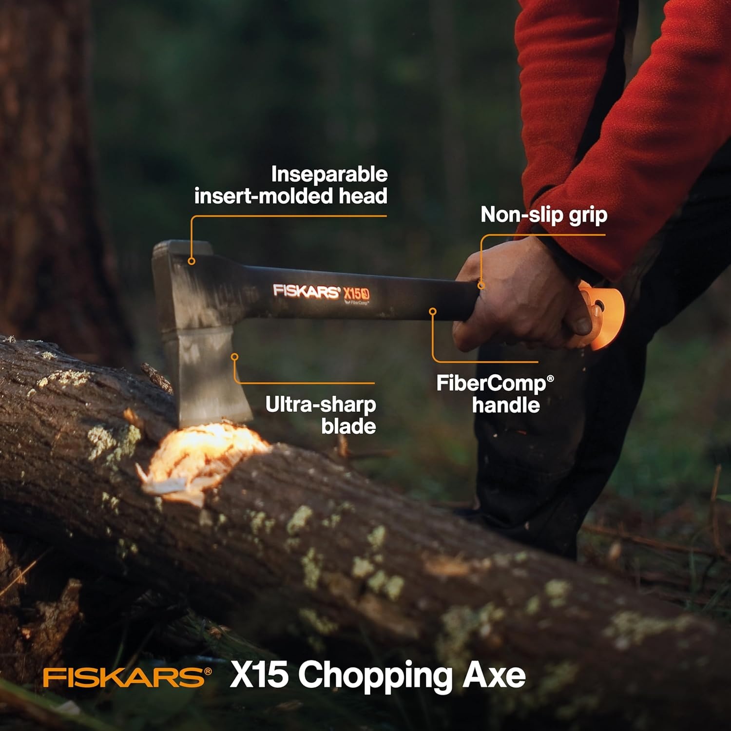 Fiskars X13 Ultralight Hiking Axe 13″, Ultra-Sharp Forged Steel Blade for Efficient Chopping & Camping, 15% Lighter High-Visibility Orange FiberComp Handle Drives Tent Stakes, Sheath Included(24″ Chopping Axe)