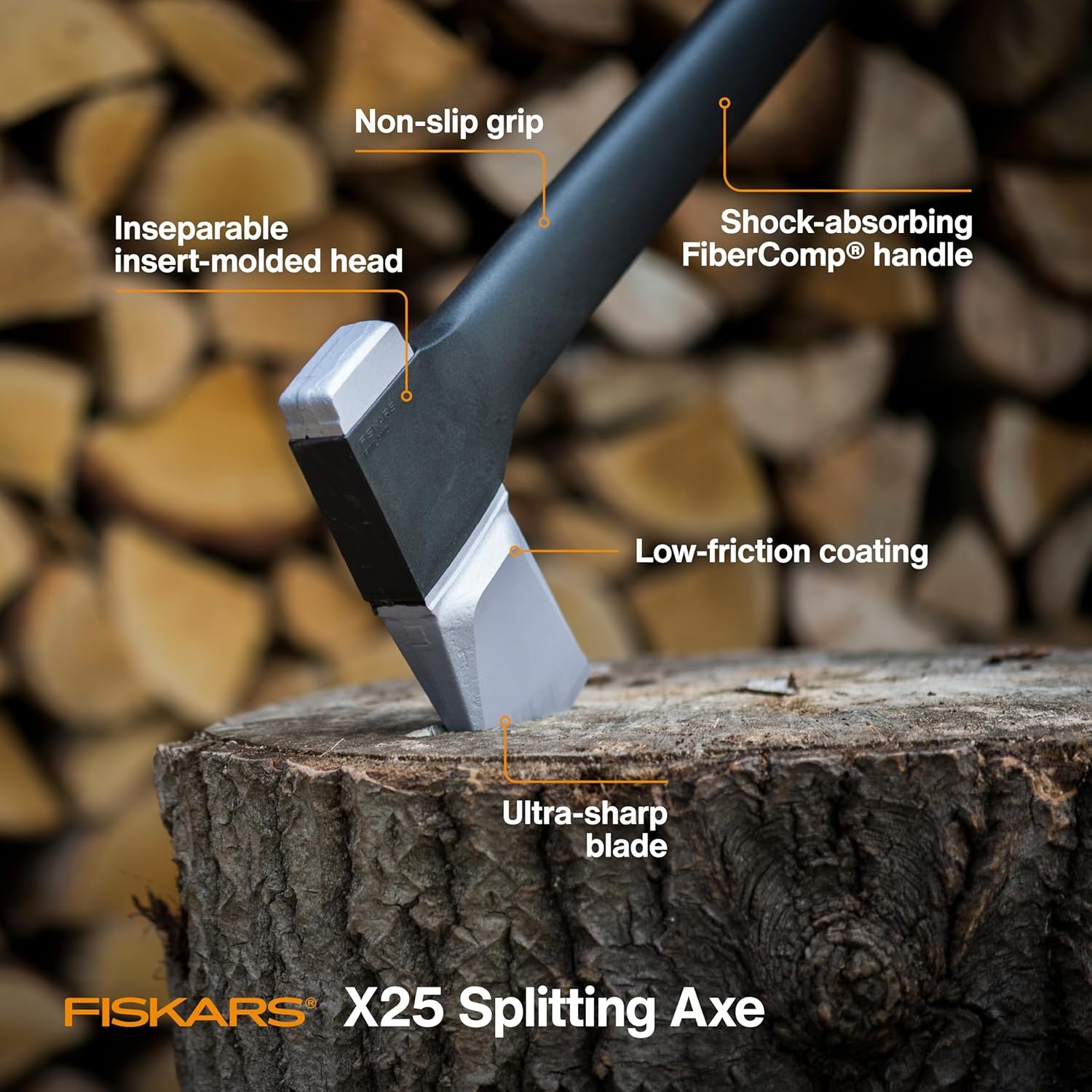 Fiskars X13 Ultralight Hiking Axe 13″, Ultra-Sharp Forged Steel Blade for Efficient Chopping & Camping, 15% Lighter High-Visibility Orange FiberComp Handle Drives Tent Stakes, Sheath Included(28″ Splitting Axe)
