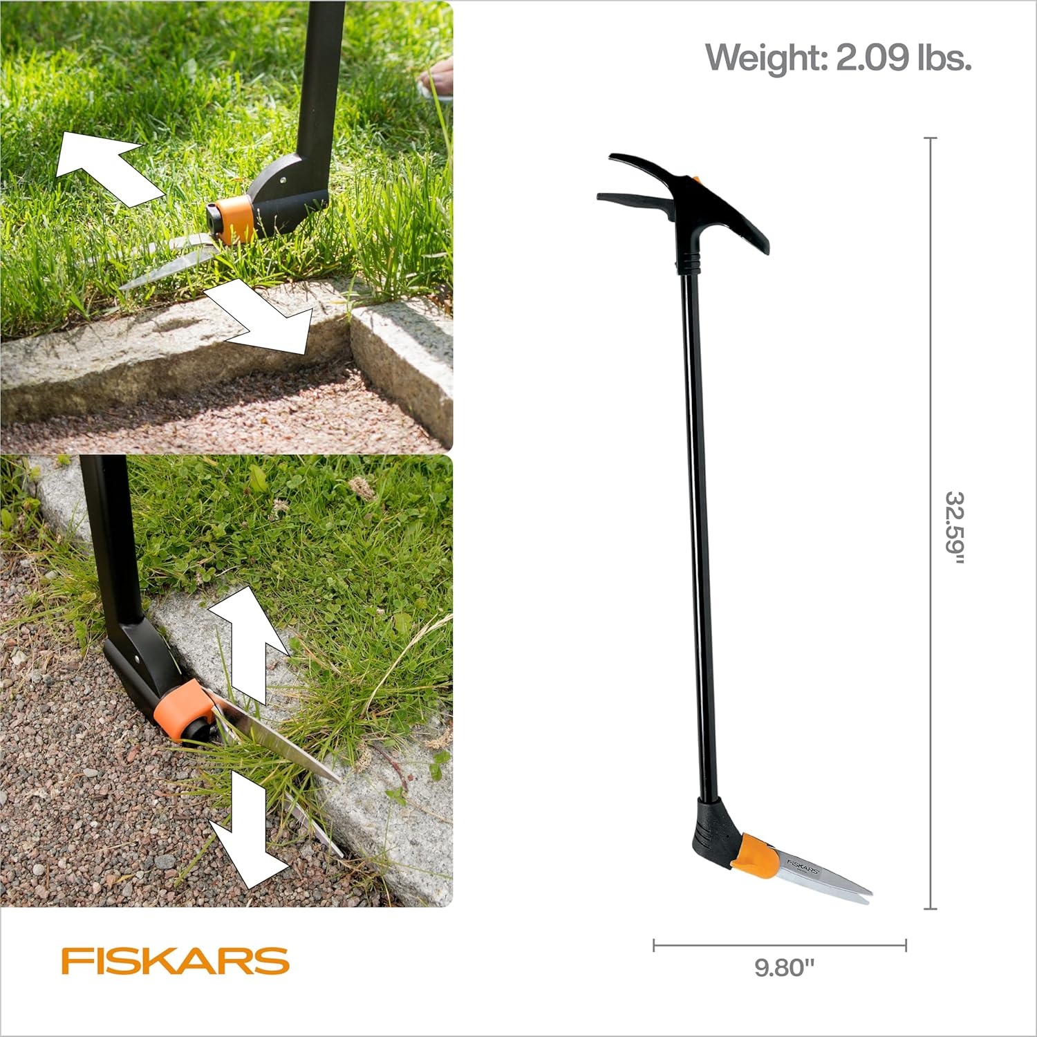 Fiskars Shear Ease Grass Shears – 5″ Stainless Steel Blades – 360-Degree Swivel Blade Plant Cutting Scissors – Garden Shears and Grass Cutter, Black(Long-Handled)