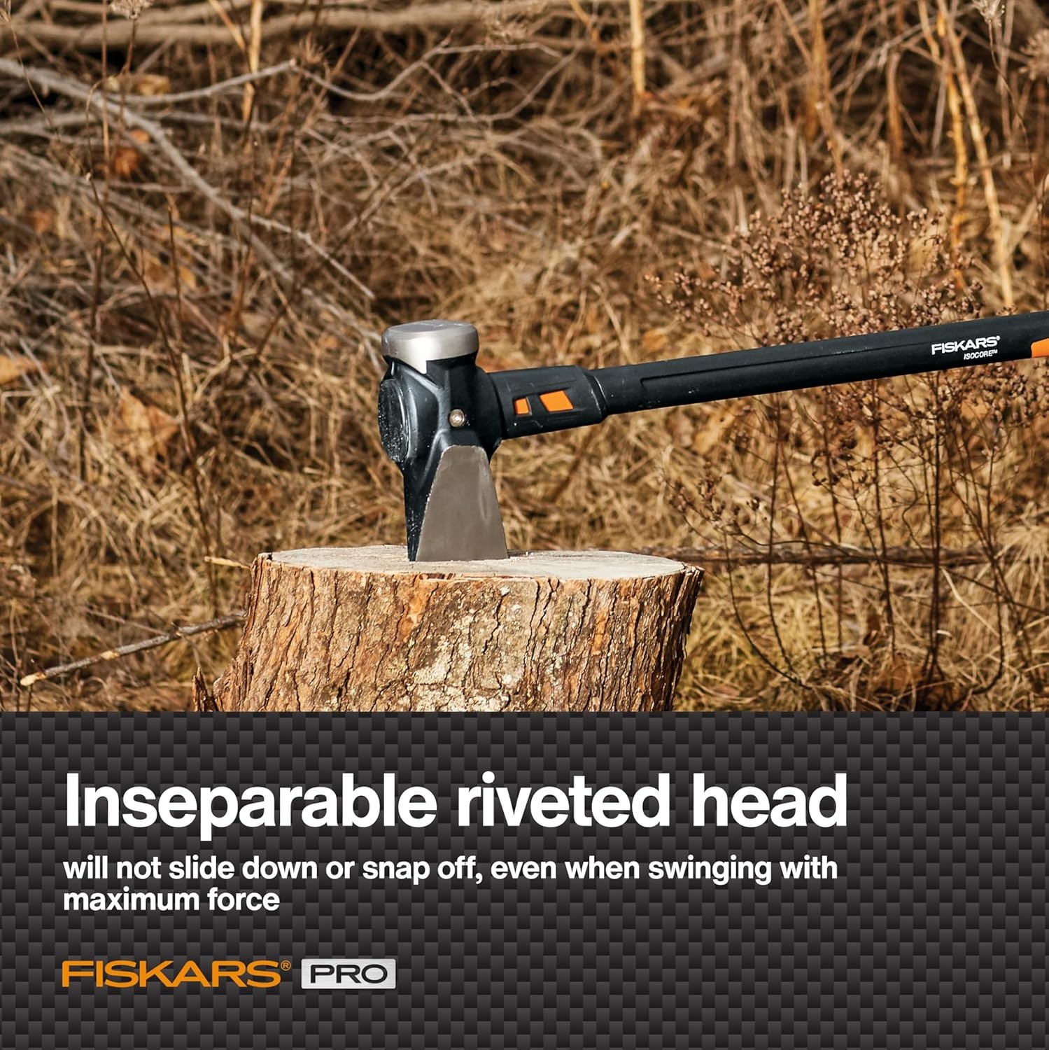 Fiskars Pro IsoCore Splitting Maul and Stainless Steel Axe, Wood Splitting Maul, IsoCore Shock Reduction & Forged Steel Head, 6 lb, 36, Black/Orange(Pro IsoCore 6 lb Maul)